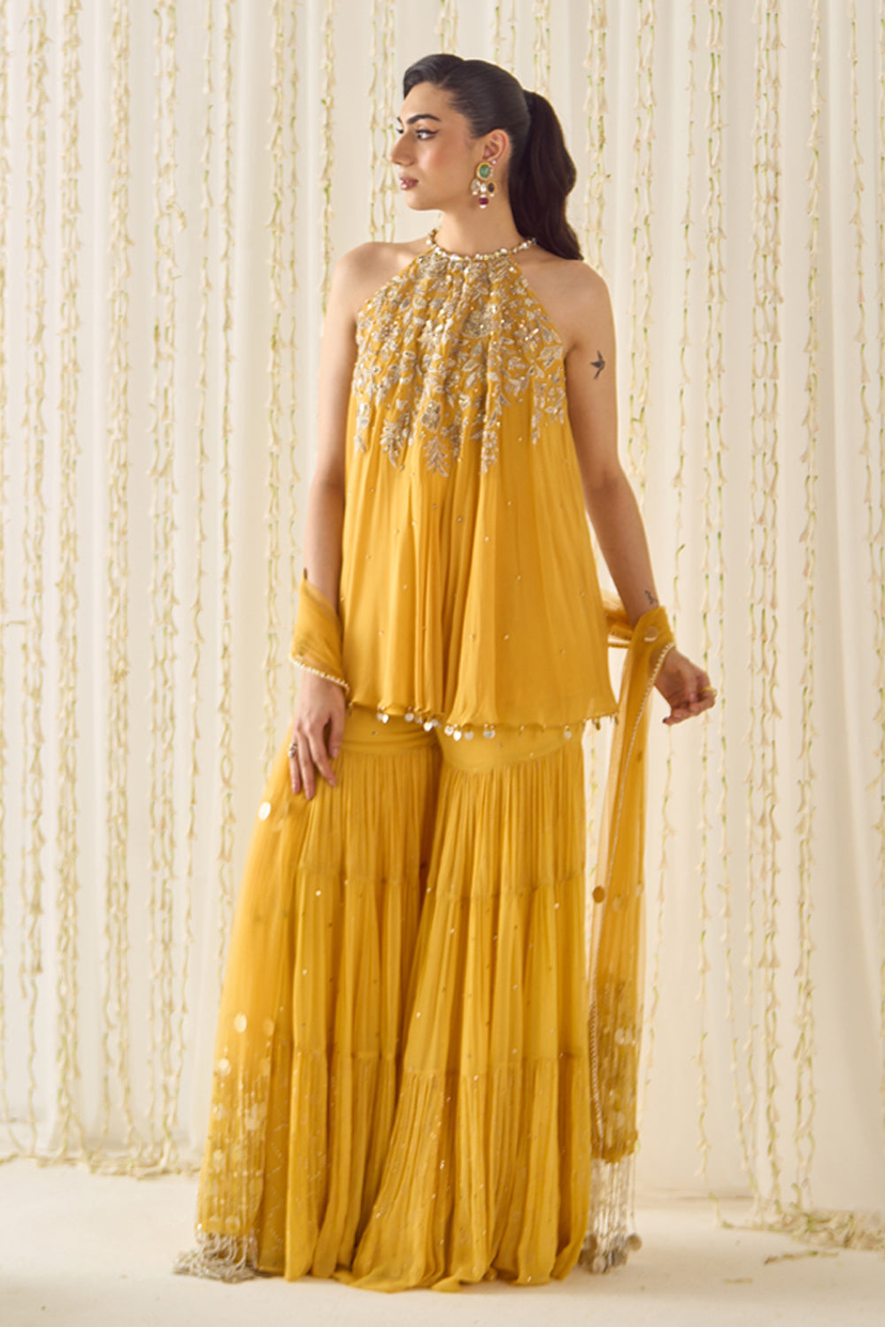 Mustard A-Line Kurta Sharara Set - MARKET