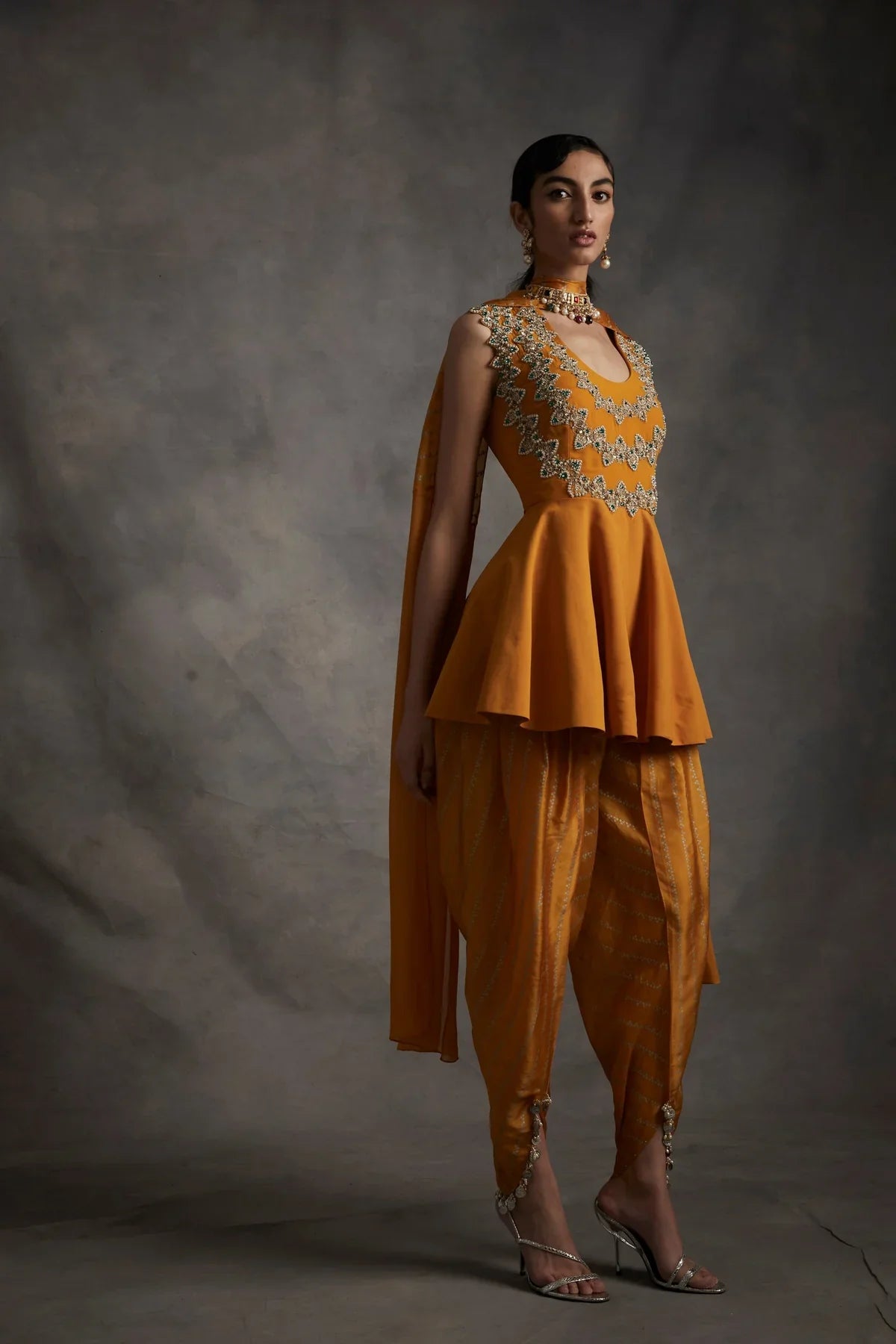 Haldi Embroidered Peplum & Dhoti - MARKET