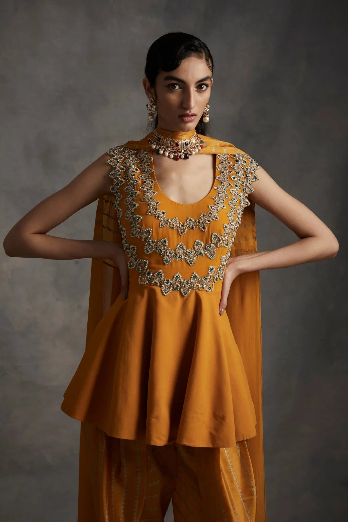Haldi Embroidered Peplum & Dhoti - MARKET