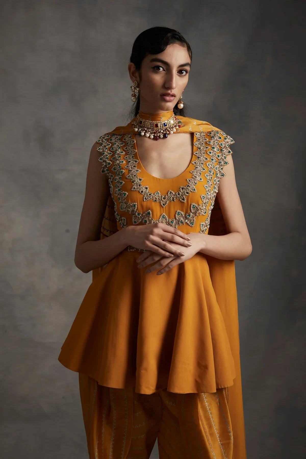 Haldi Embroidered Peplum & Dhoti - MARKET
