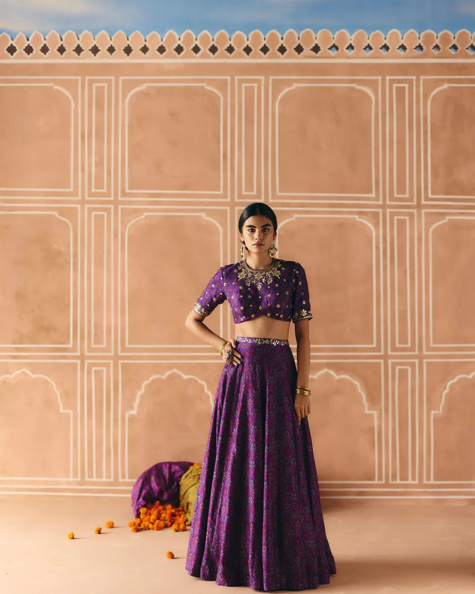 Imperial Violet Panel Lehenga - MARKET
