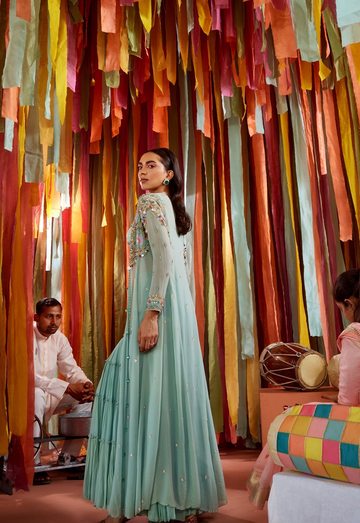 Mint Green Sharara & Cape Set - MARKET