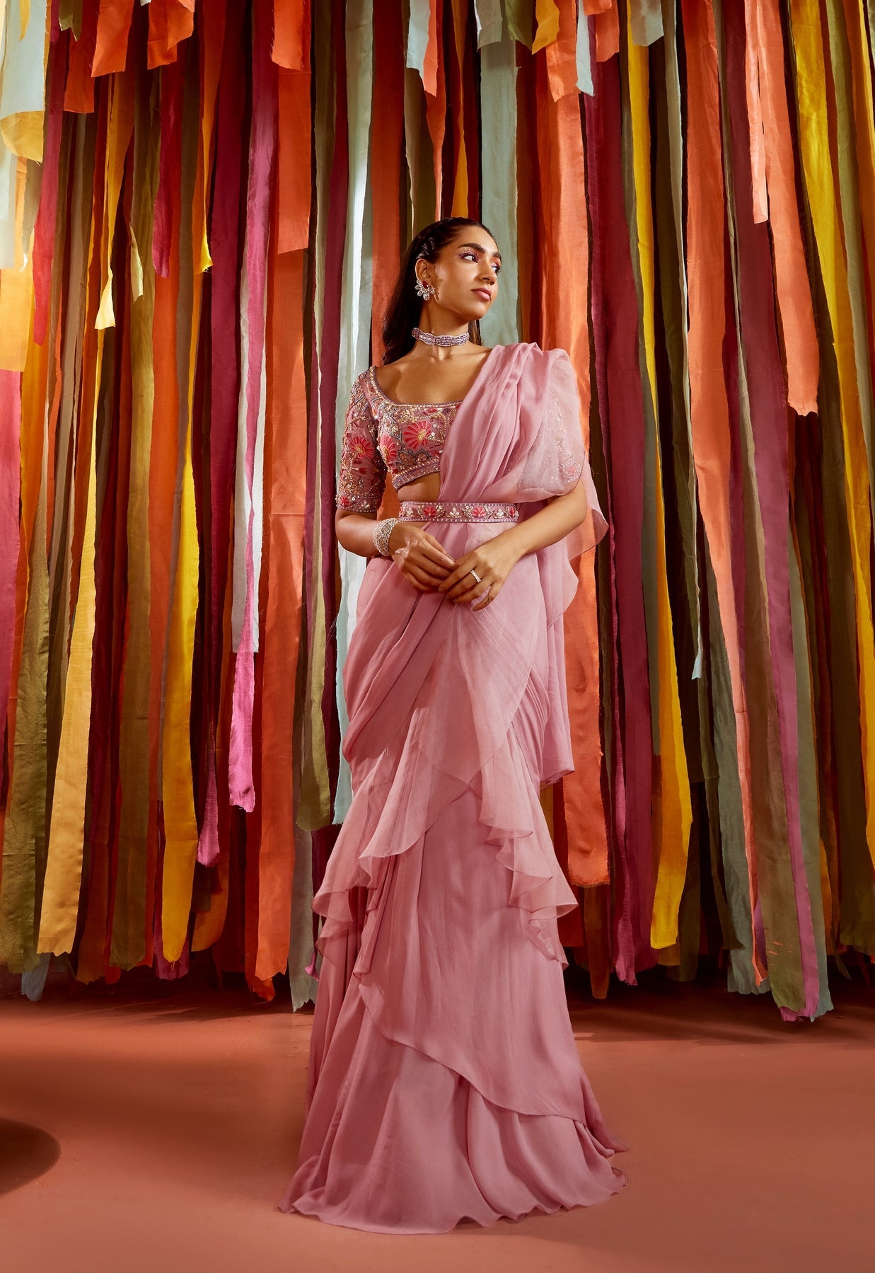 Mauve Ruffle Saree - MARKET