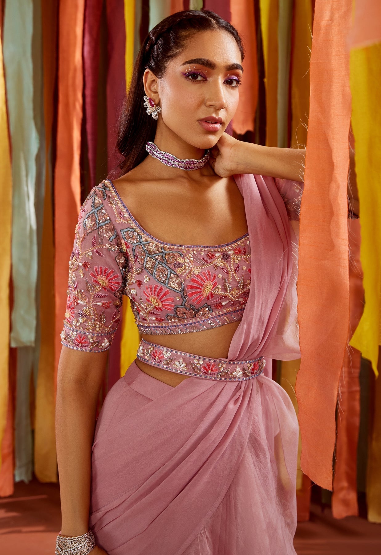 Mauve Ruffle Saree - MARKET