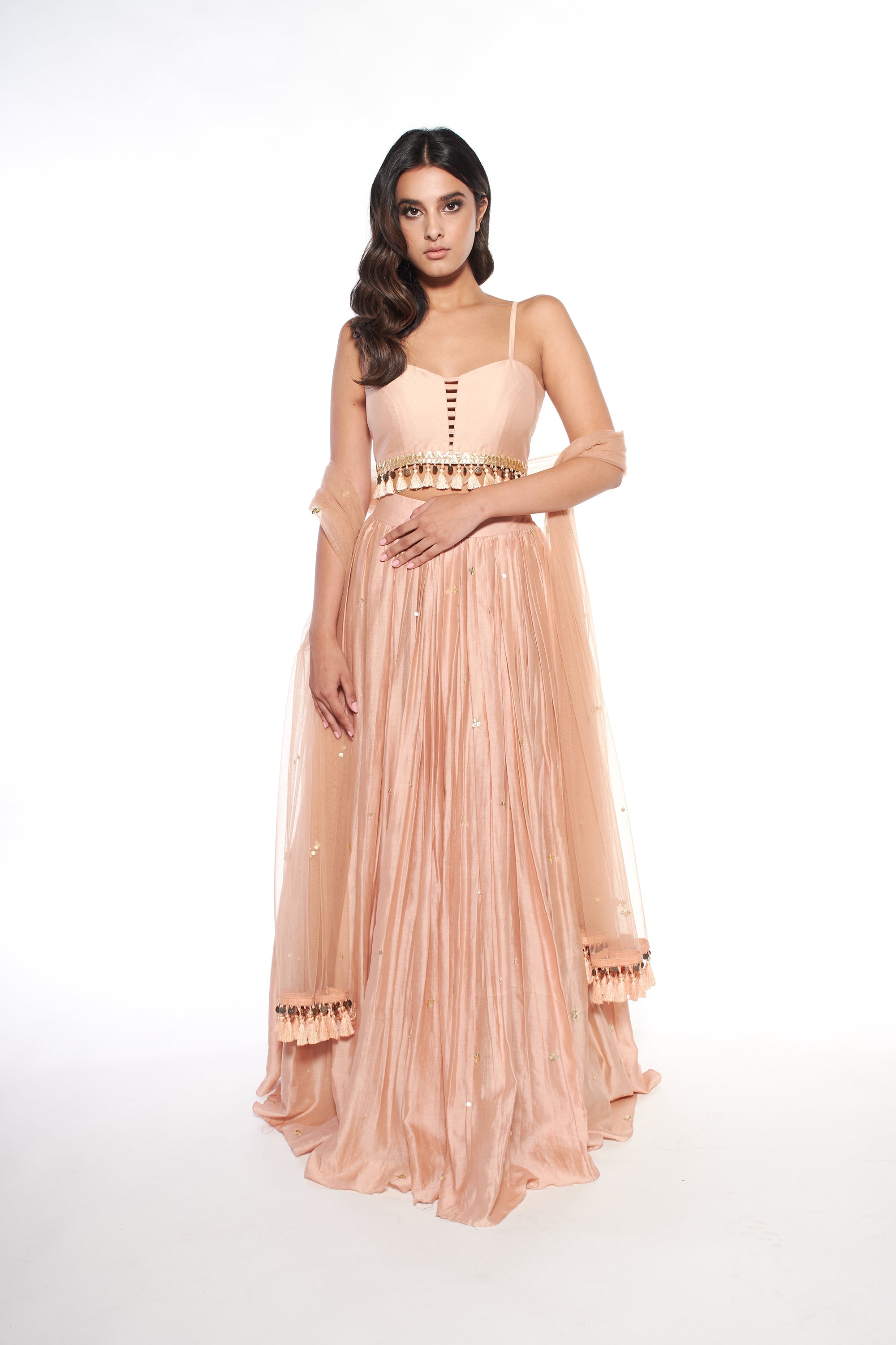 Dusty Pink Tassle Lengha Ensemble - MARKET