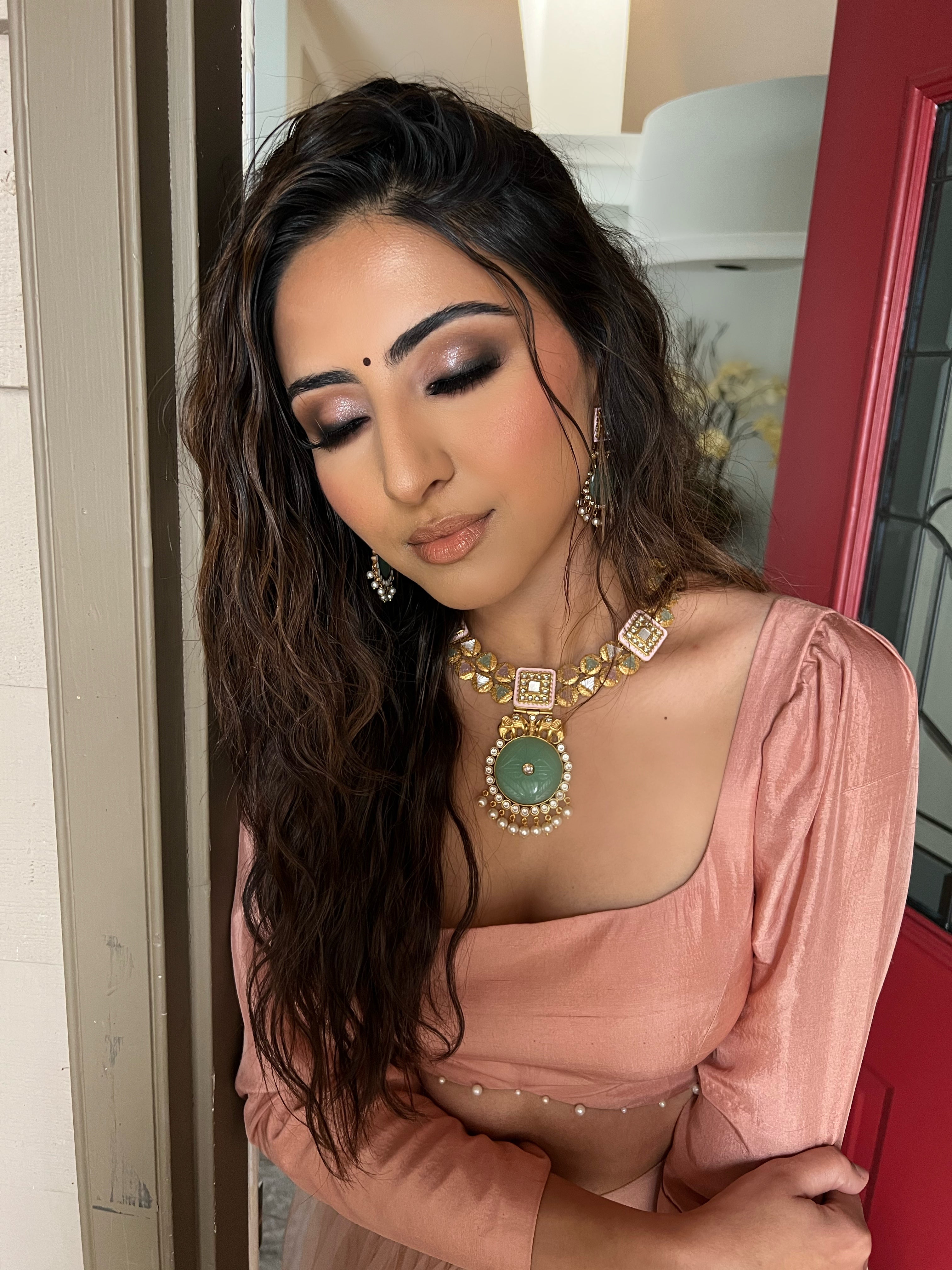 Dusty Pink Tiered Net Lehenga Ensemble - MARKET