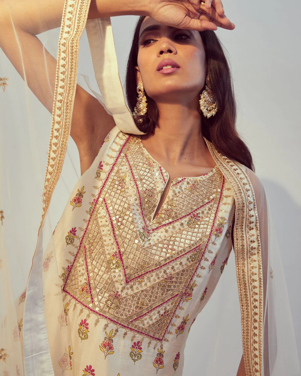 Ivory Printed Kurta Set - MARKET