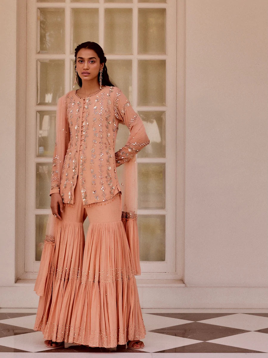 Rose Gold Kurta & Tiered Sharara - MARKET
