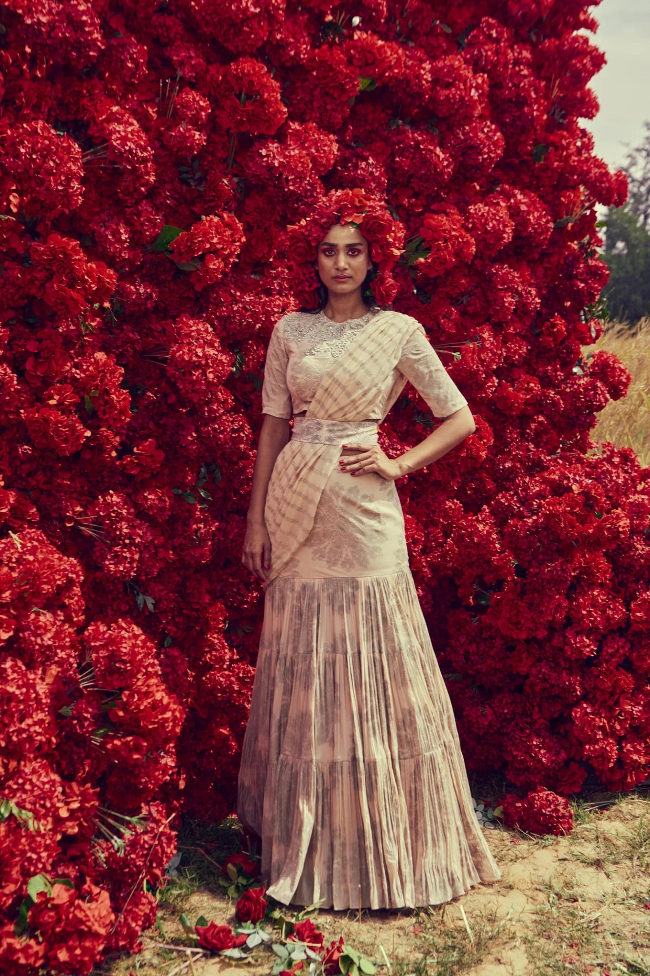 Champagne Tara-Nurekha Pre-Stitched Saree | Ready to Ship - MARKET