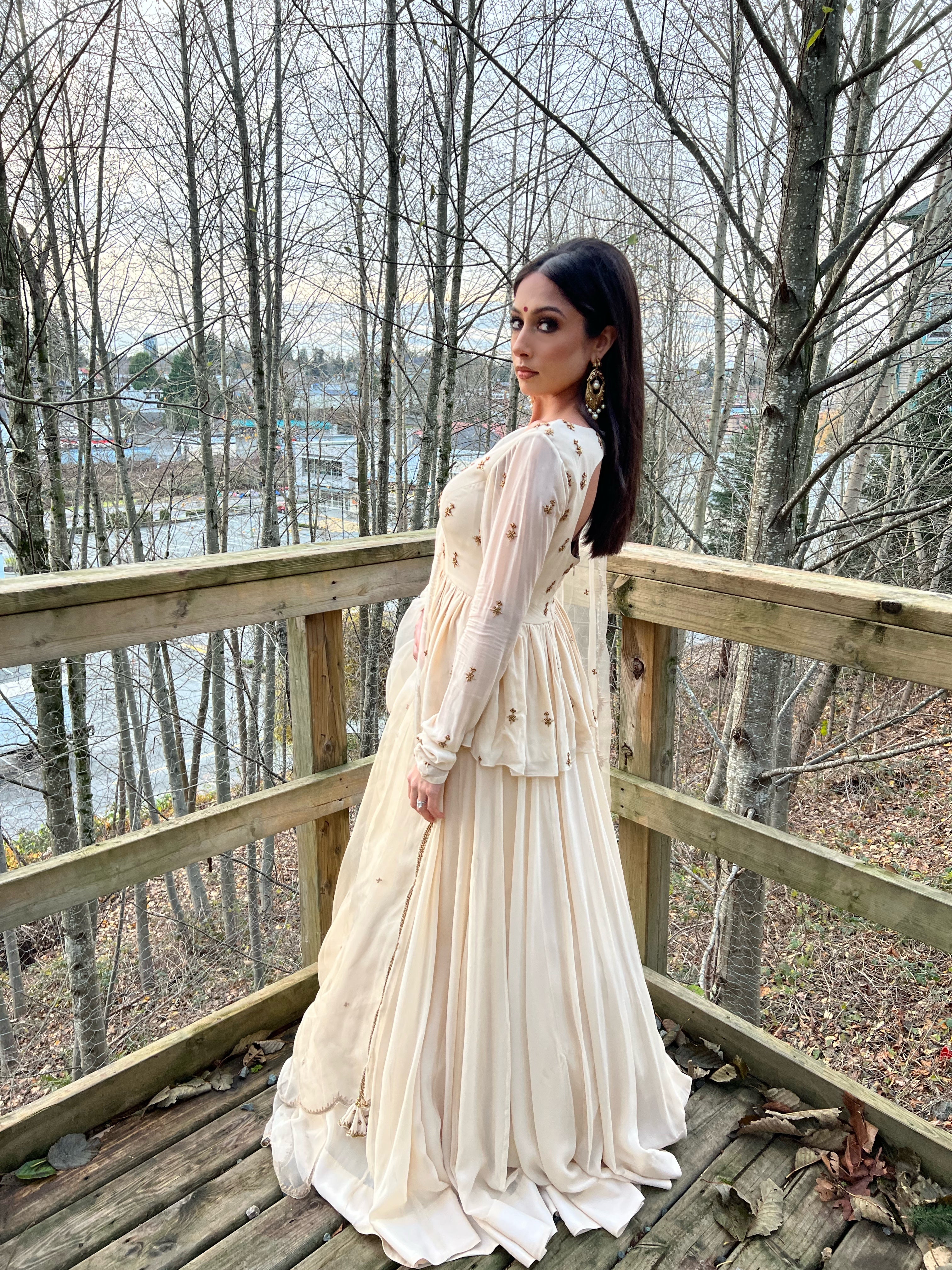 Ivory Embroidered Peplum Ensemble - MARKET