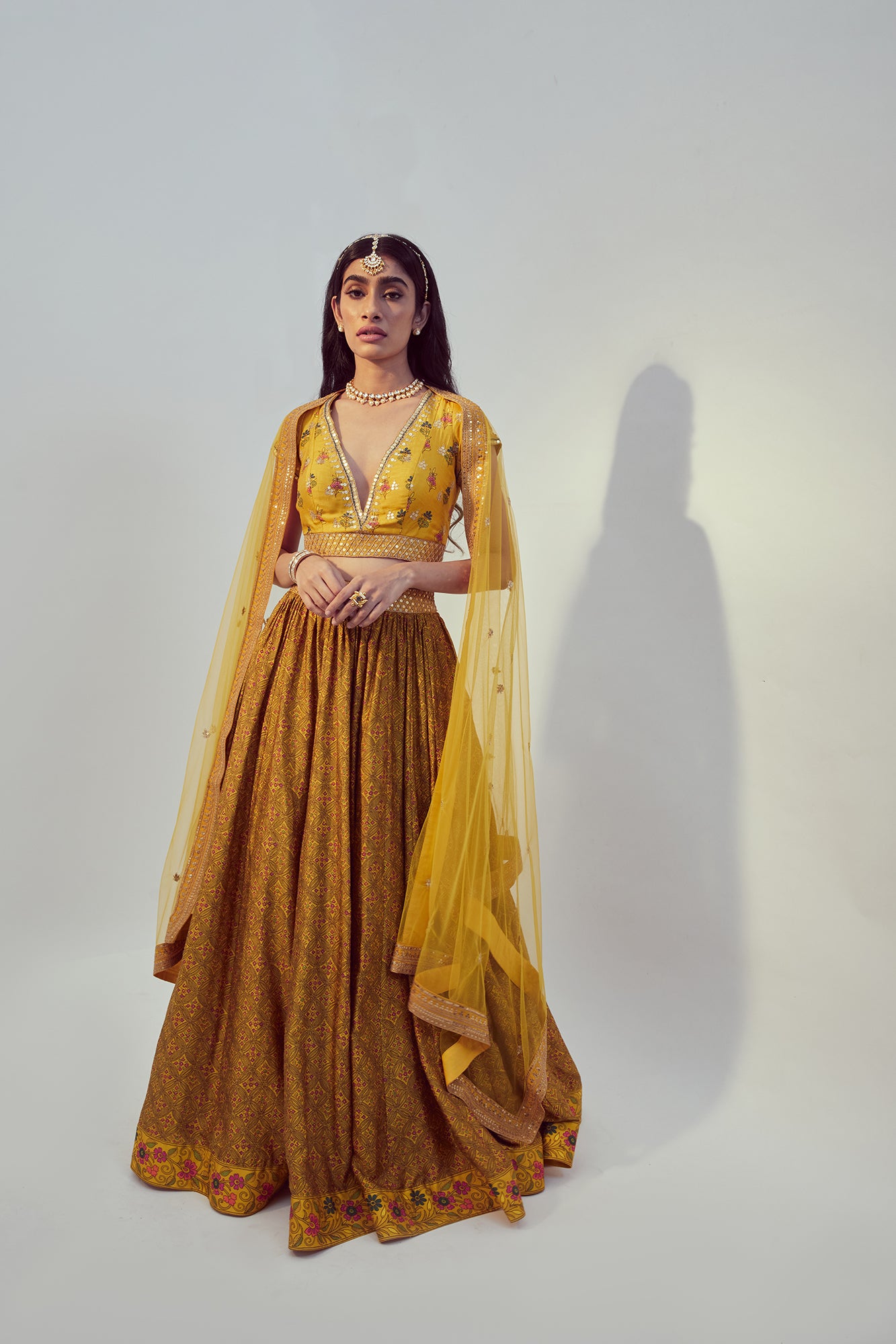 Yellow Printed Lehenga Set - MARKET