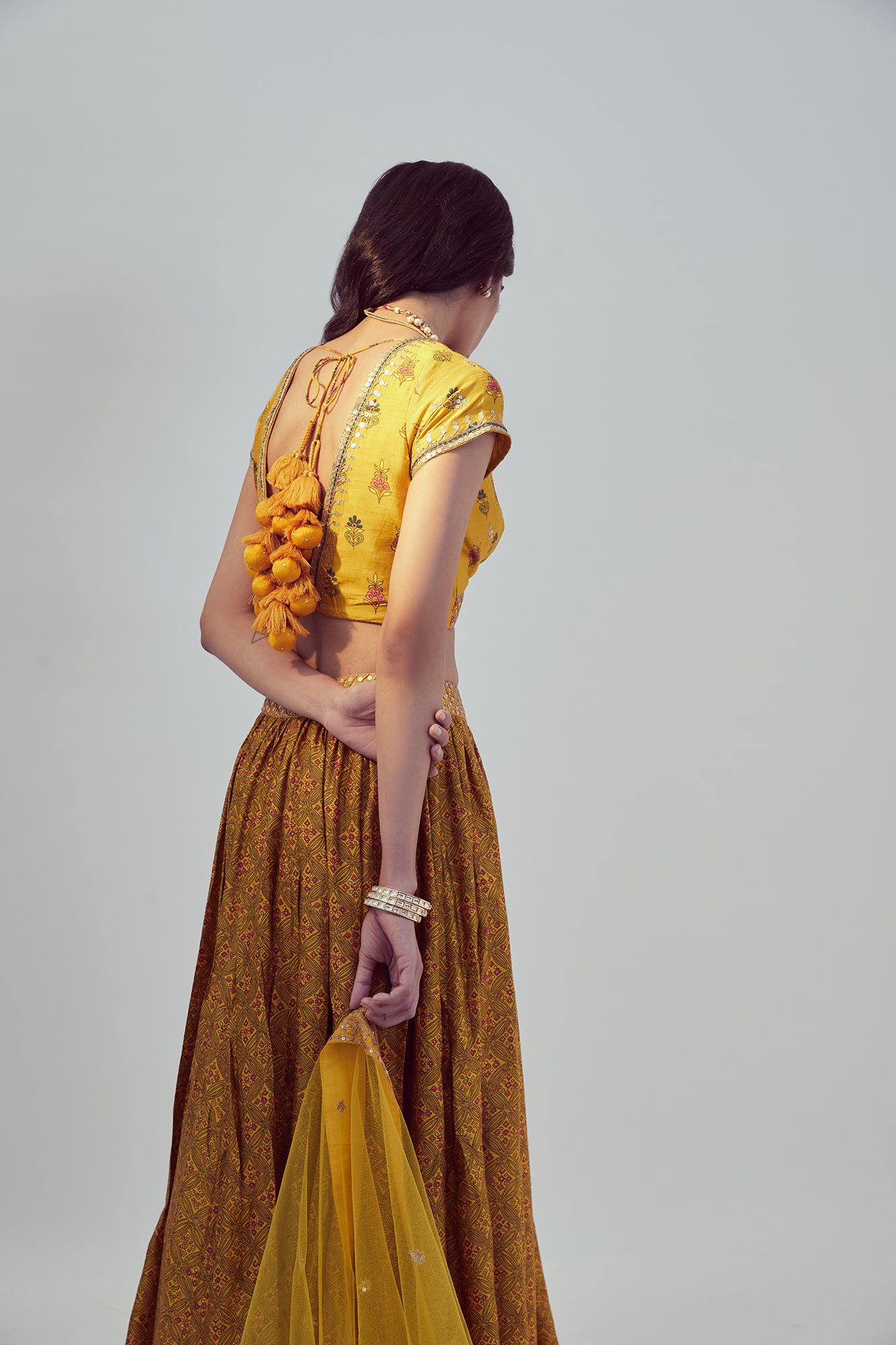 Yellow Printed Lehenga Set - MARKET