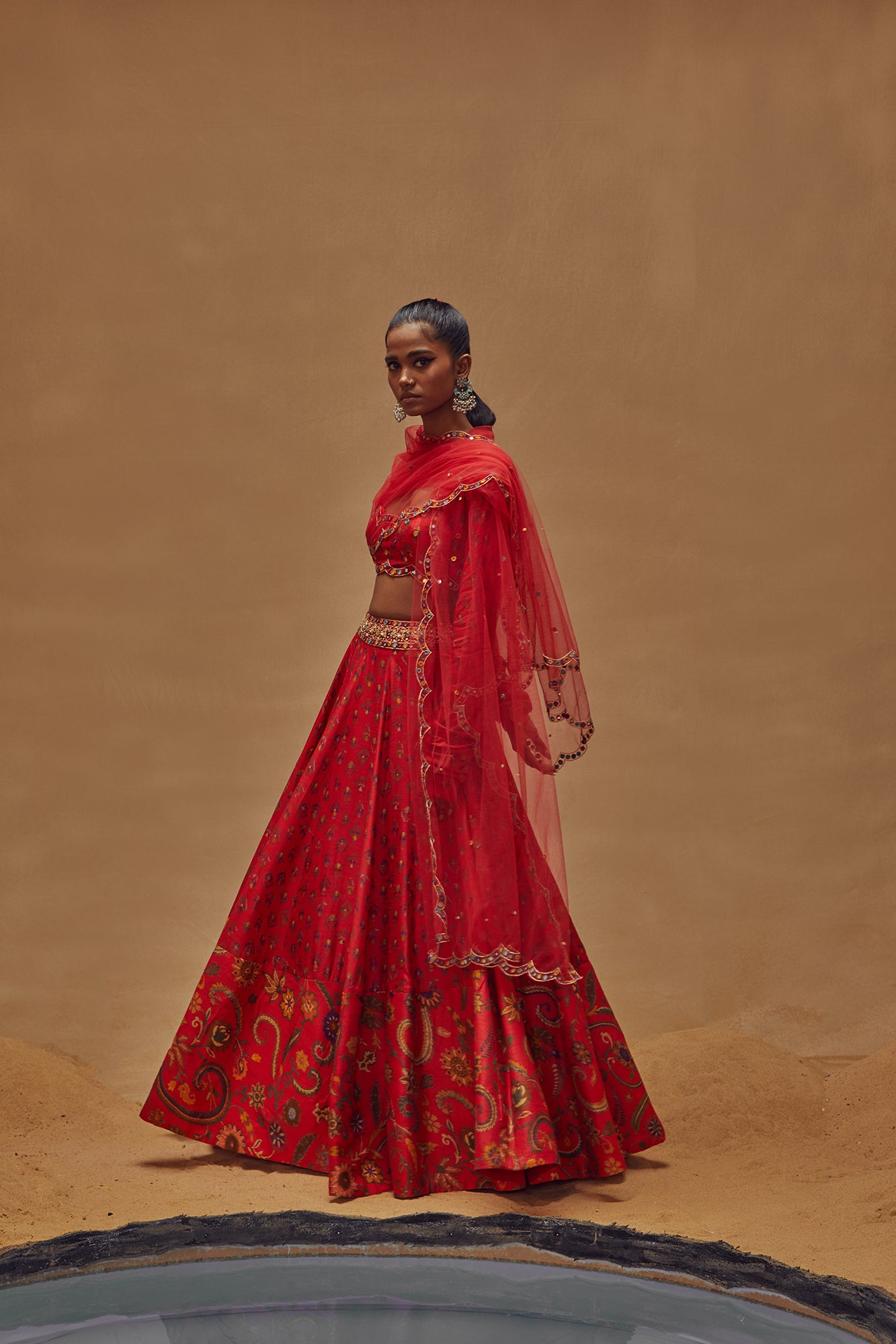 Red Printed Lehenga Set - MARKET