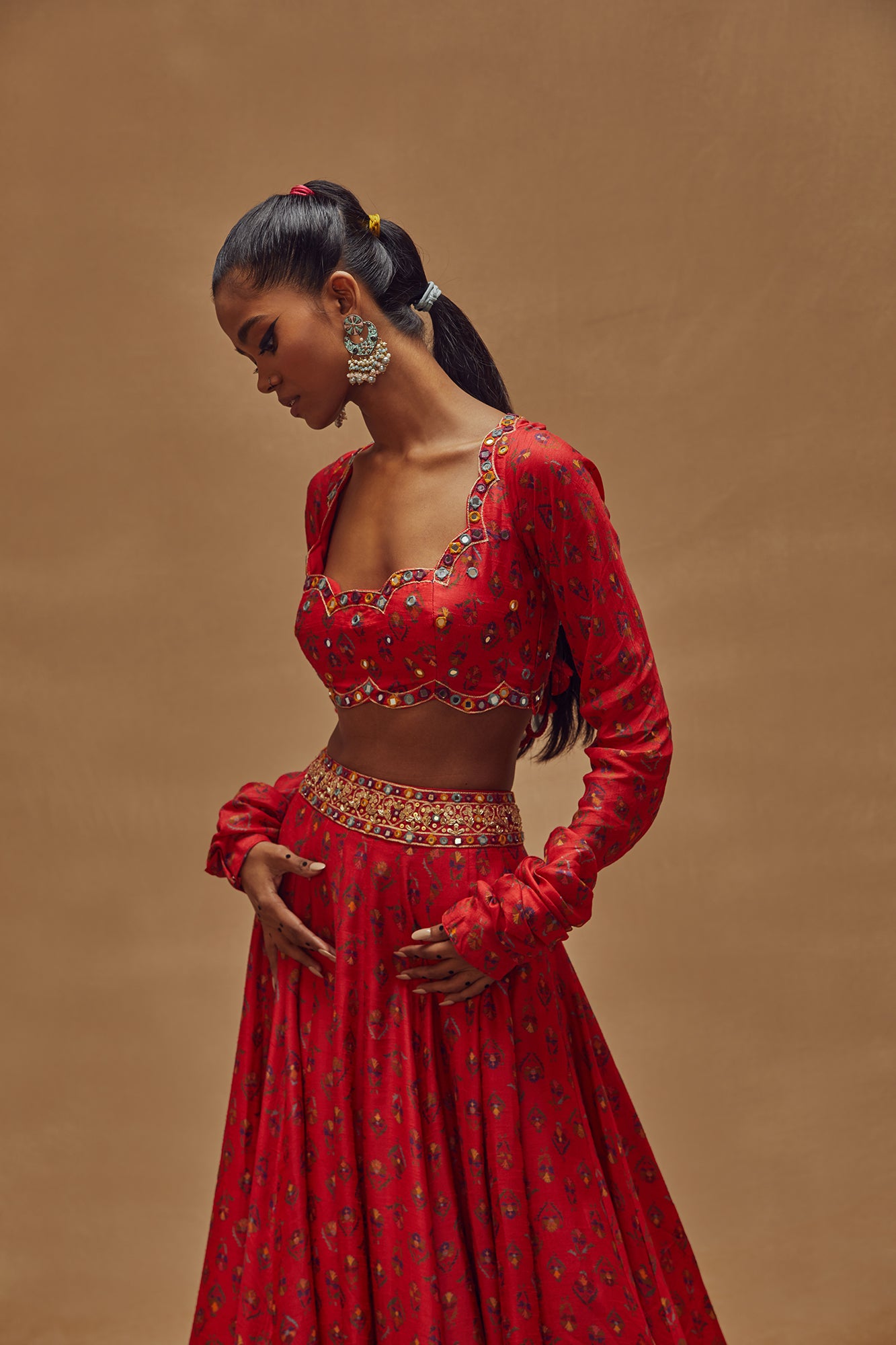 Red Printed Lehenga Set - MARKET