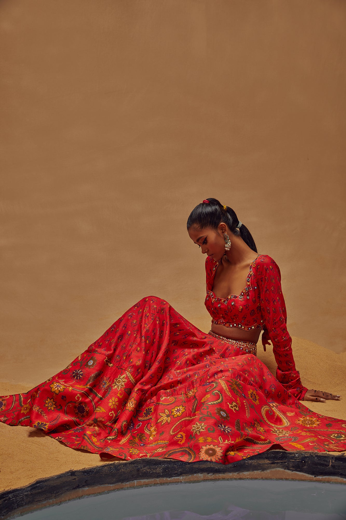 Red Printed Lehenga Set - MARKET