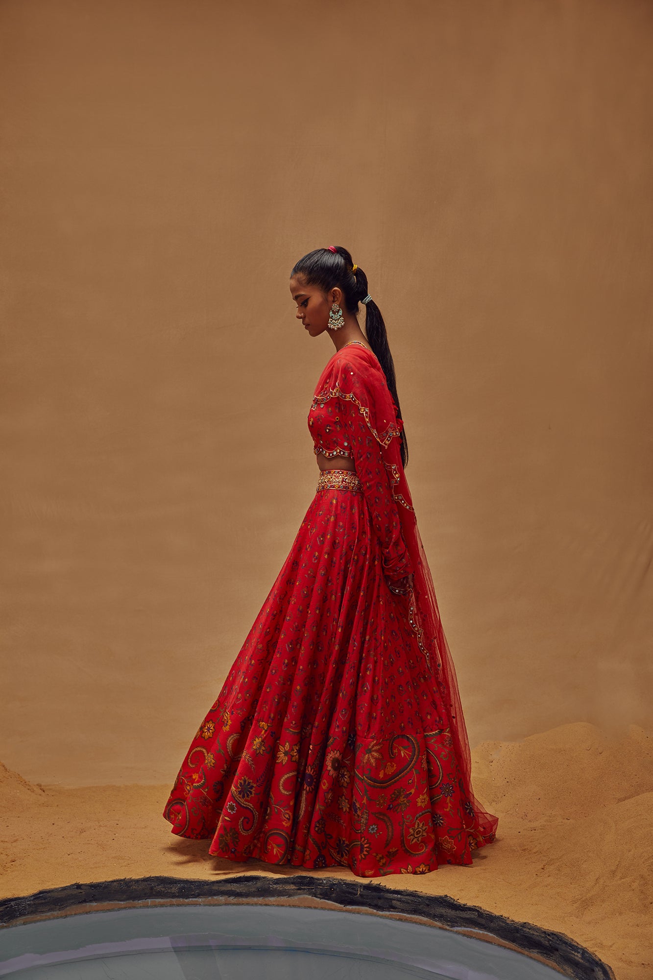 Red Printed Lehenga Set - MARKET