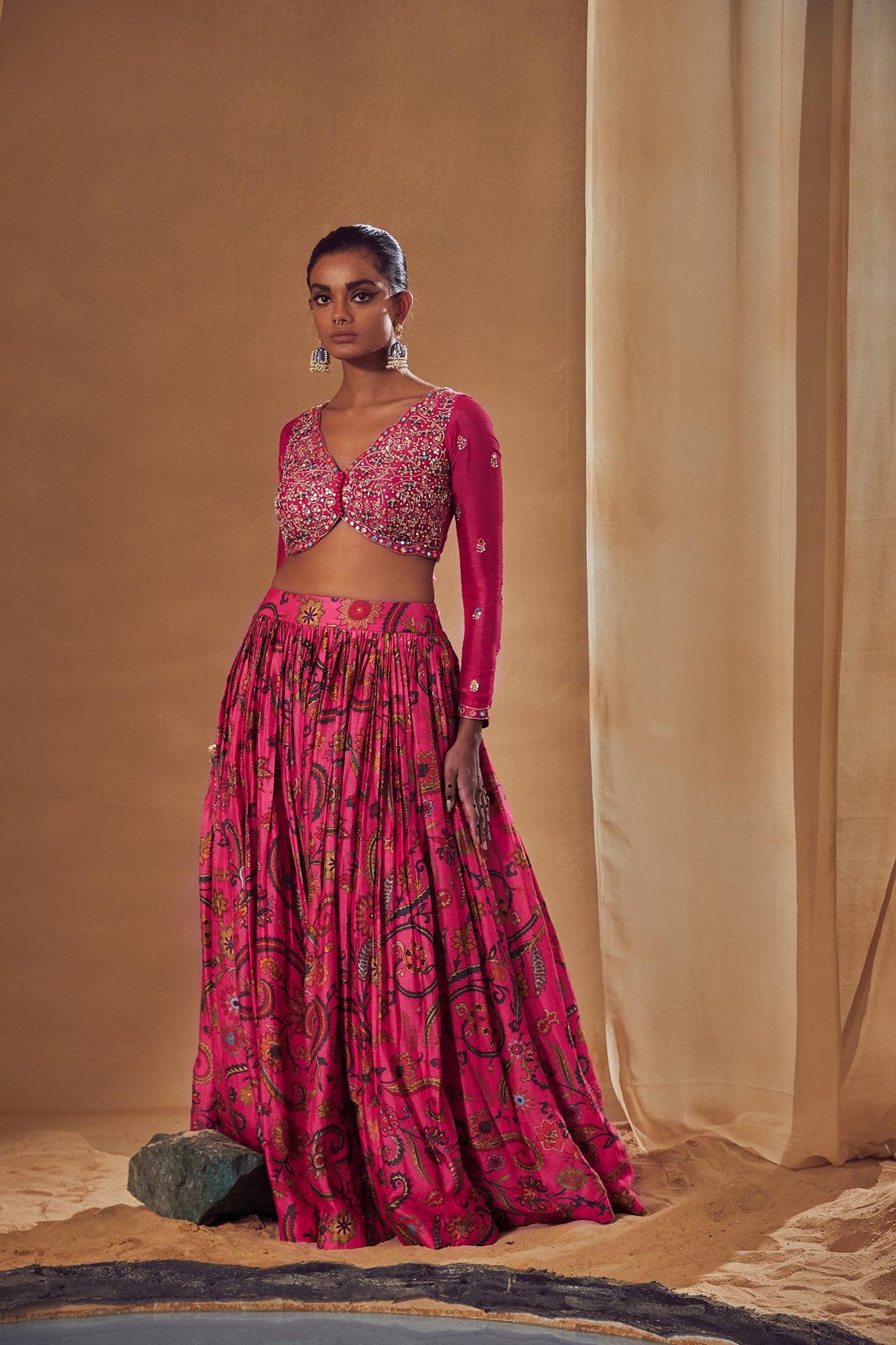 Fuchsia Printed Lehenga Set - MARKET