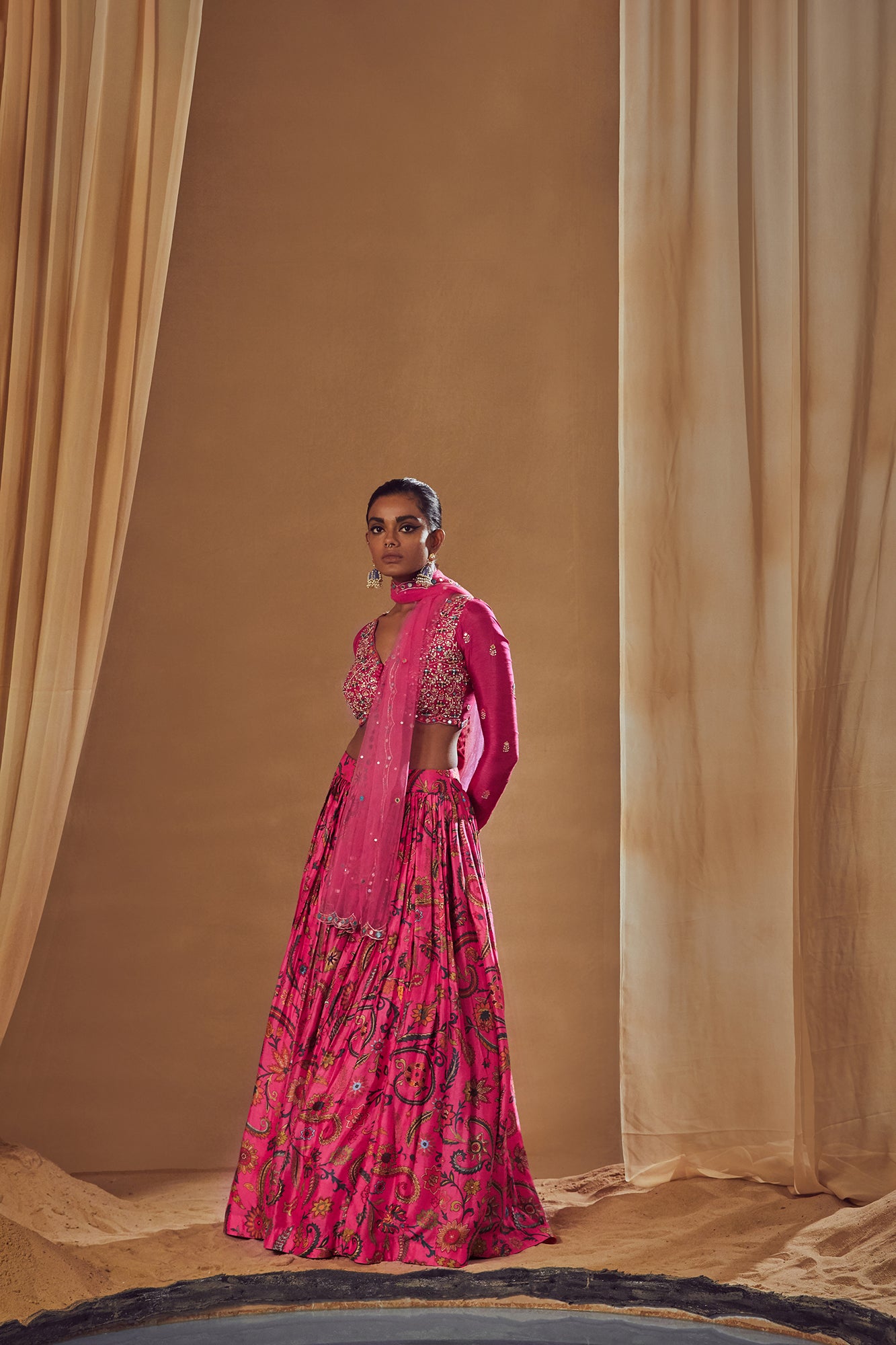 Fuchsia Printed Lehenga Set - MARKET