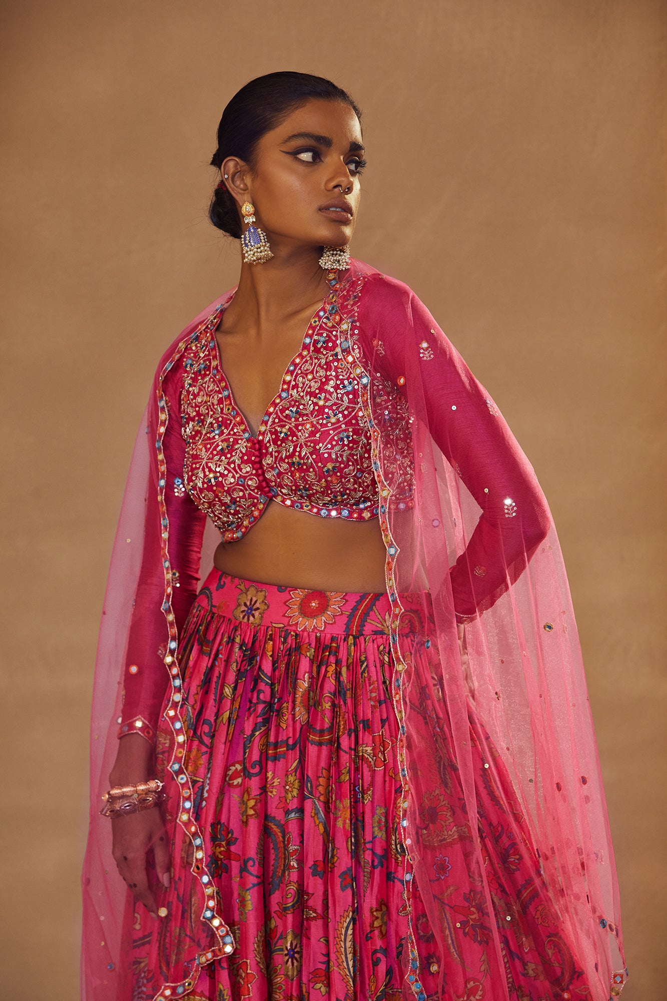 Fuchsia Printed Lehenga Set - MARKET