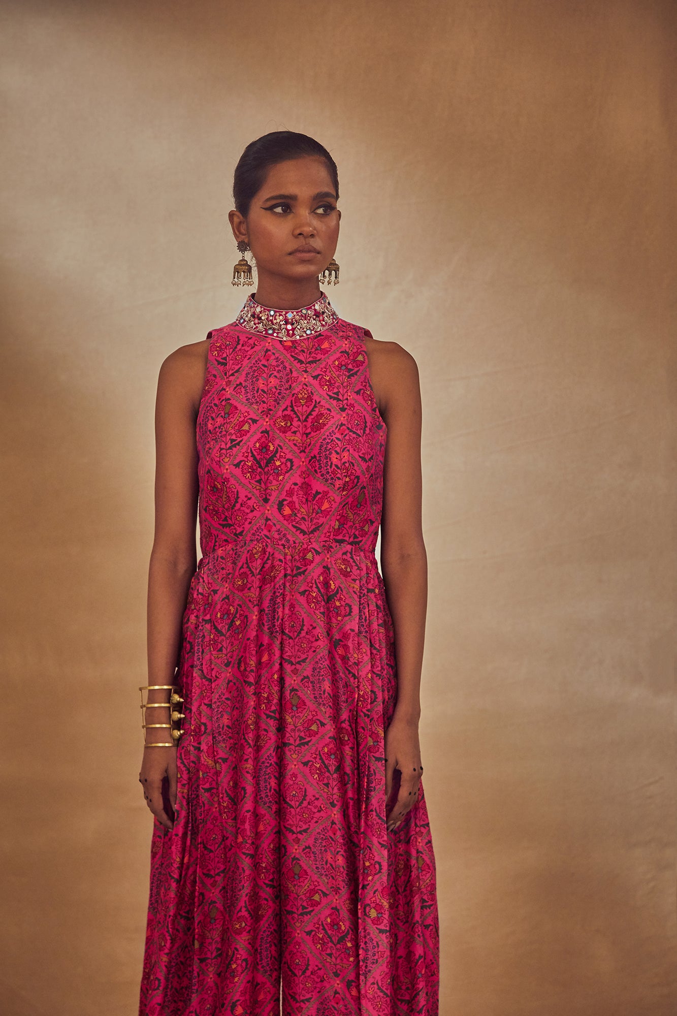 Fuchsia Embroidered Pleated Jumpsuit - MARKET