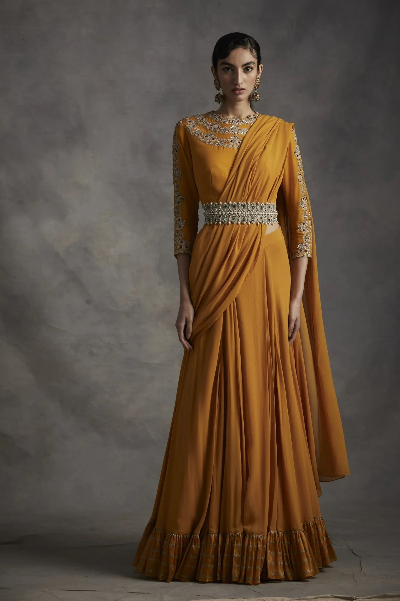 Haldi Pleated Saree With Belt | Ready to Ship - MARKET