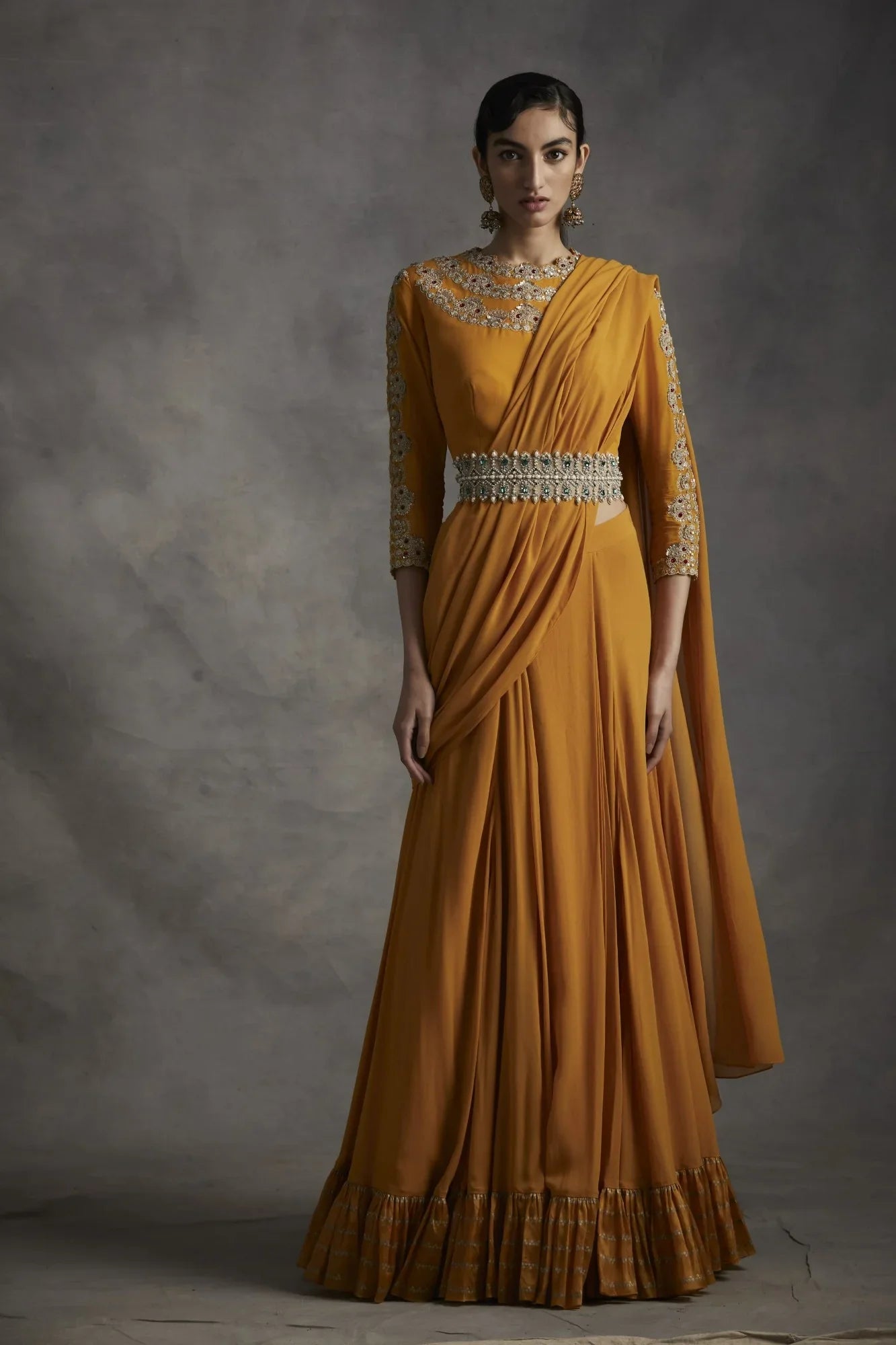 Haldi Pleated Saree With Belt - MARKET