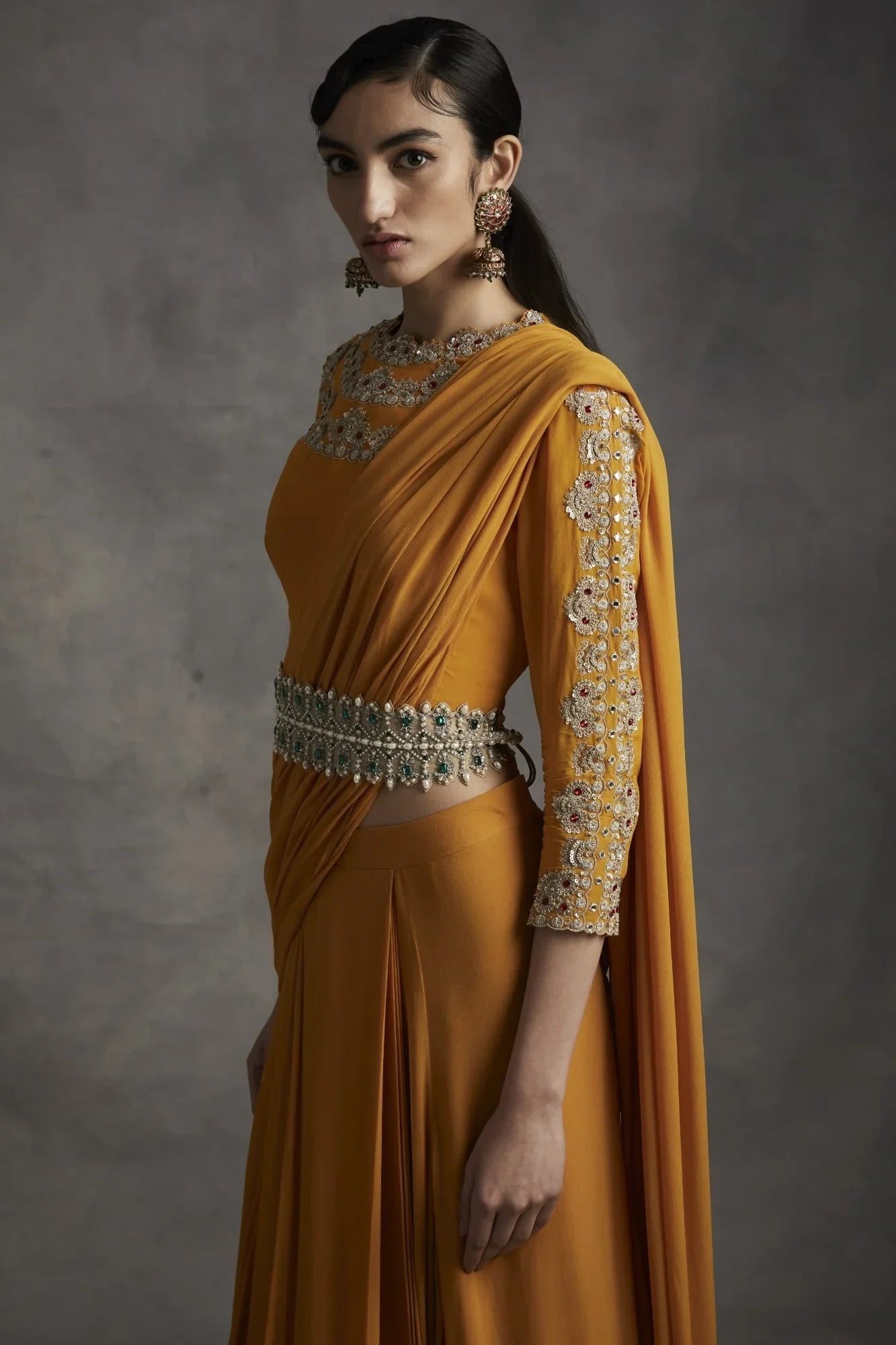 Haldi Pleated Saree With Belt - MARKET