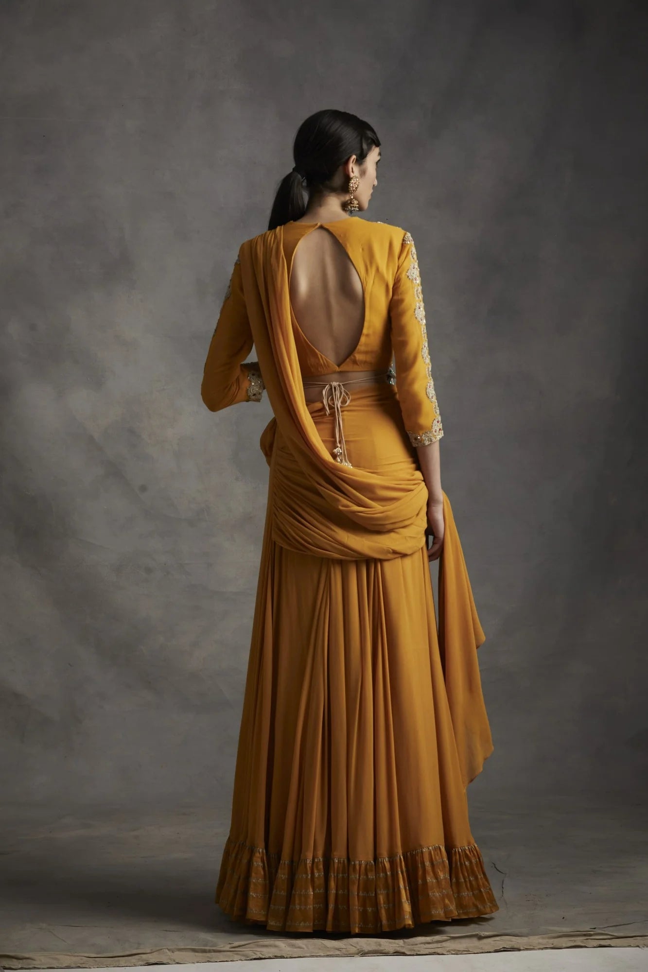 Haldi Pleated Saree With Belt | Ready to Ship - MARKET