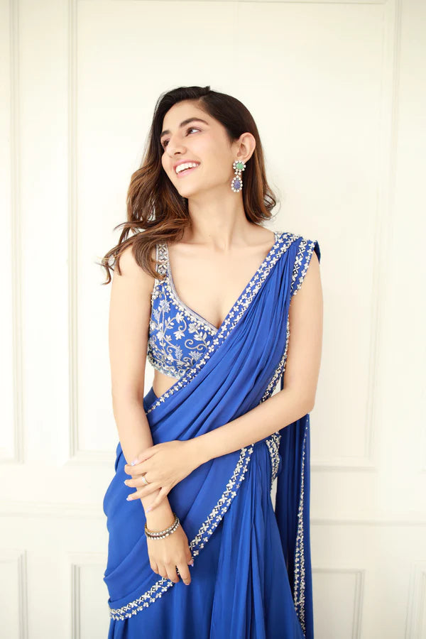 Ink Blue Slit Saree - MARKET