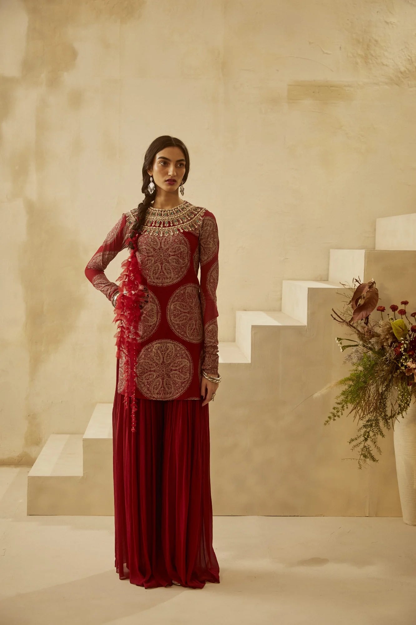 Red Circle Print Kurta Set - MARKET