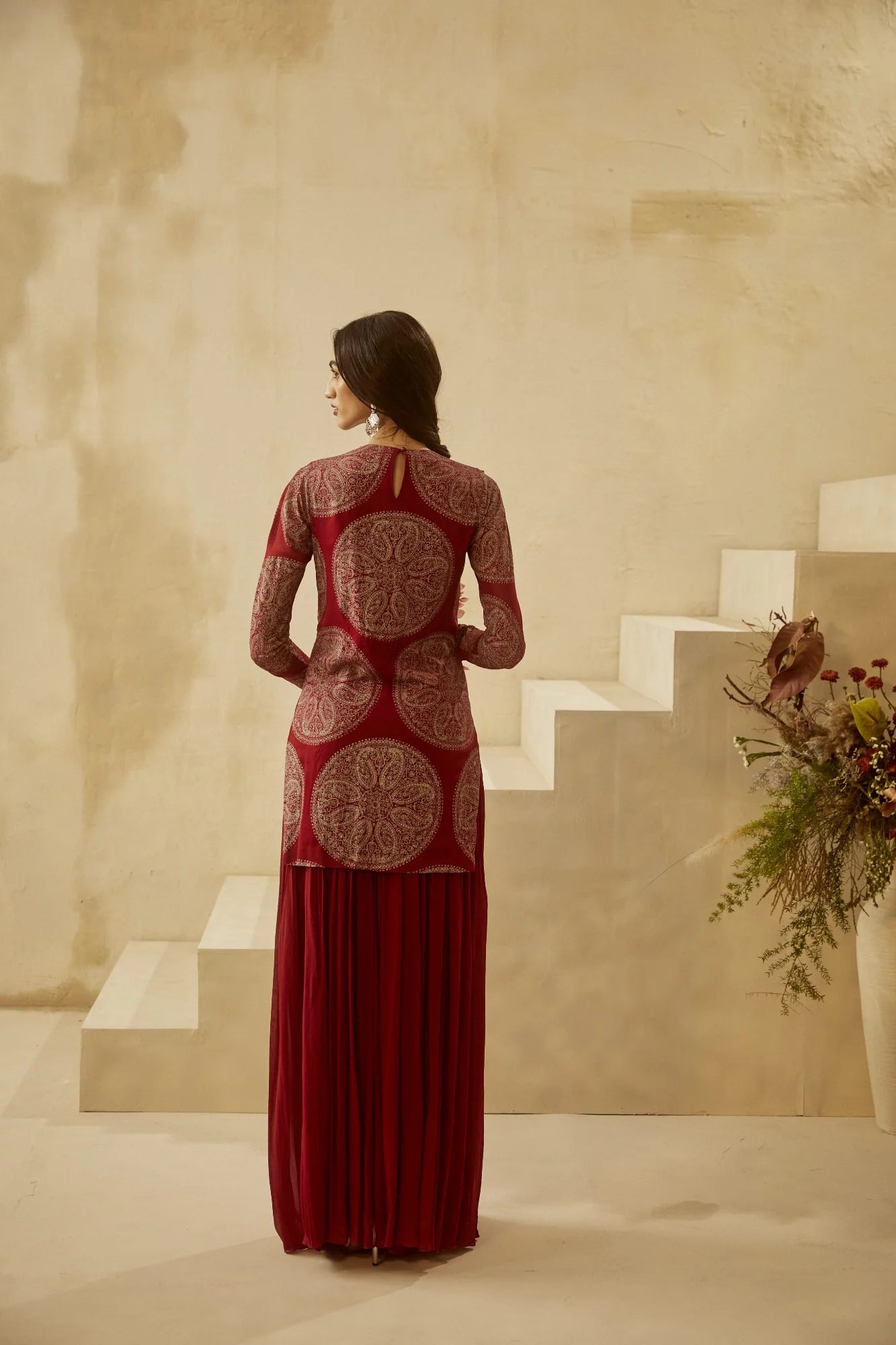 Red Circle Print Kurta Set - MARKET