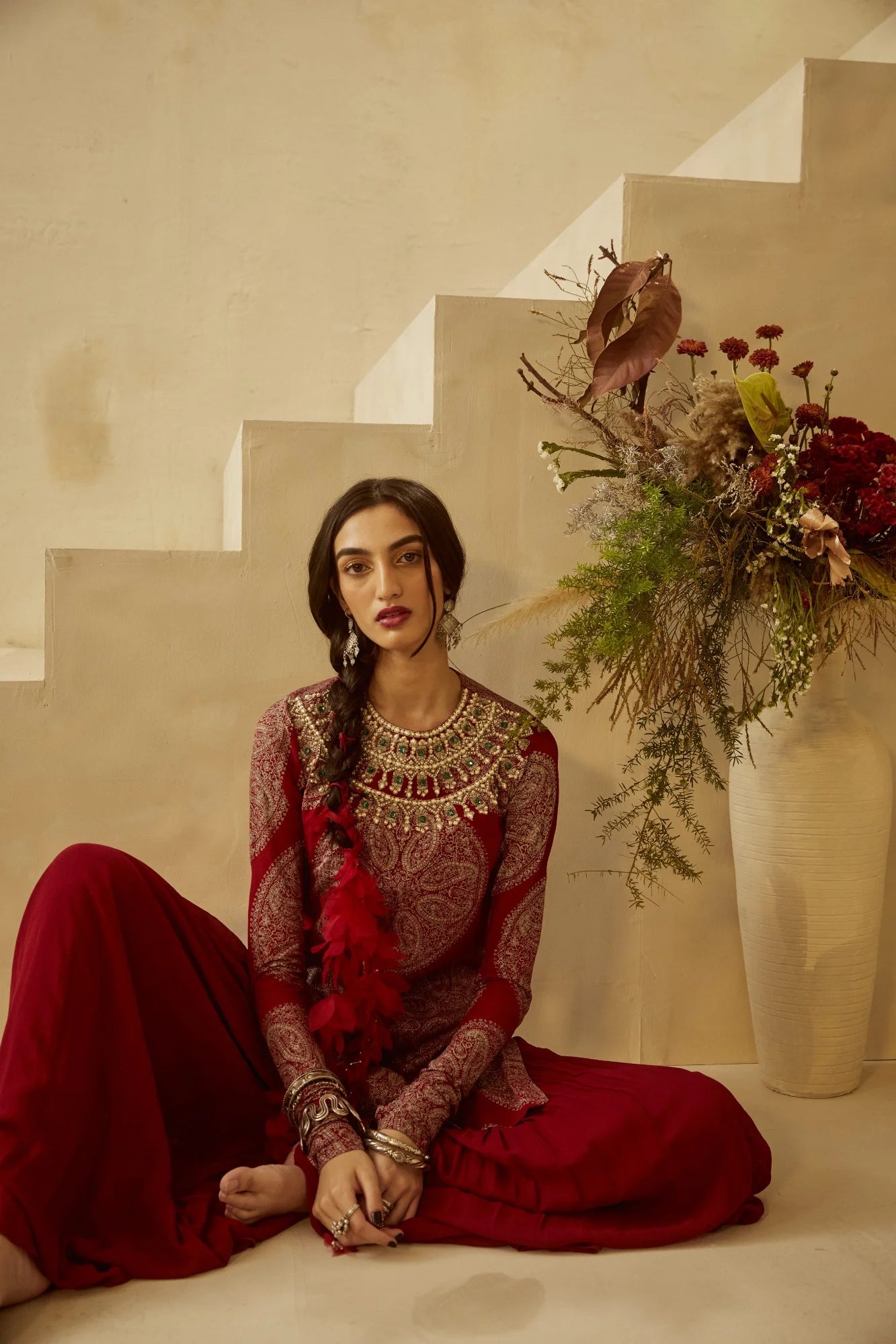 Red Circle Print Kurta Set - MARKET