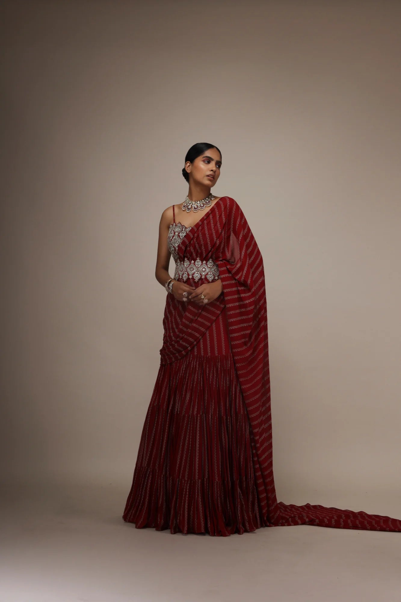 Red Nurekha Pre-Stitched Saree - MARKET