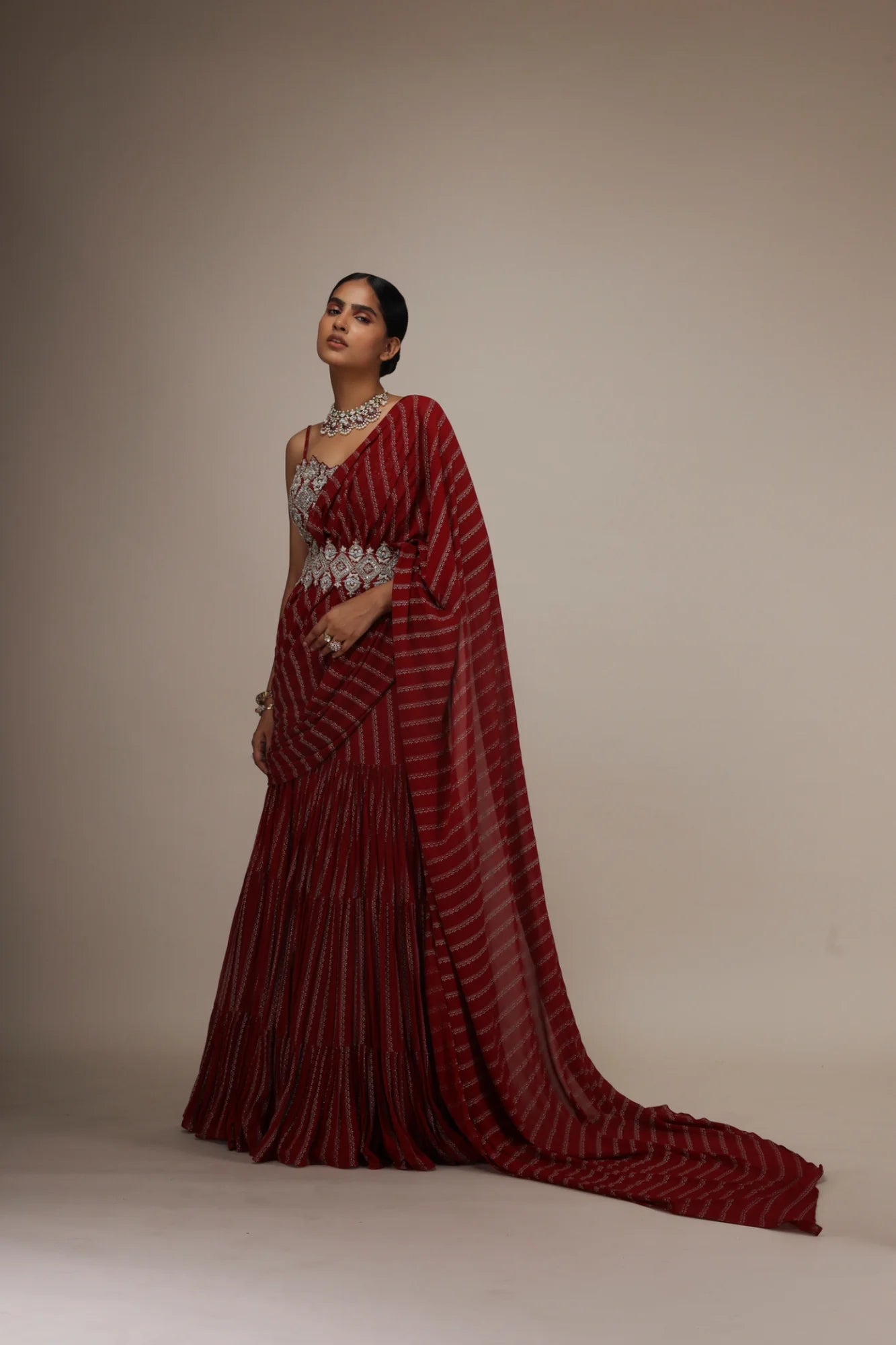 Red Nurekha Pre-Stitched Saree - MARKET