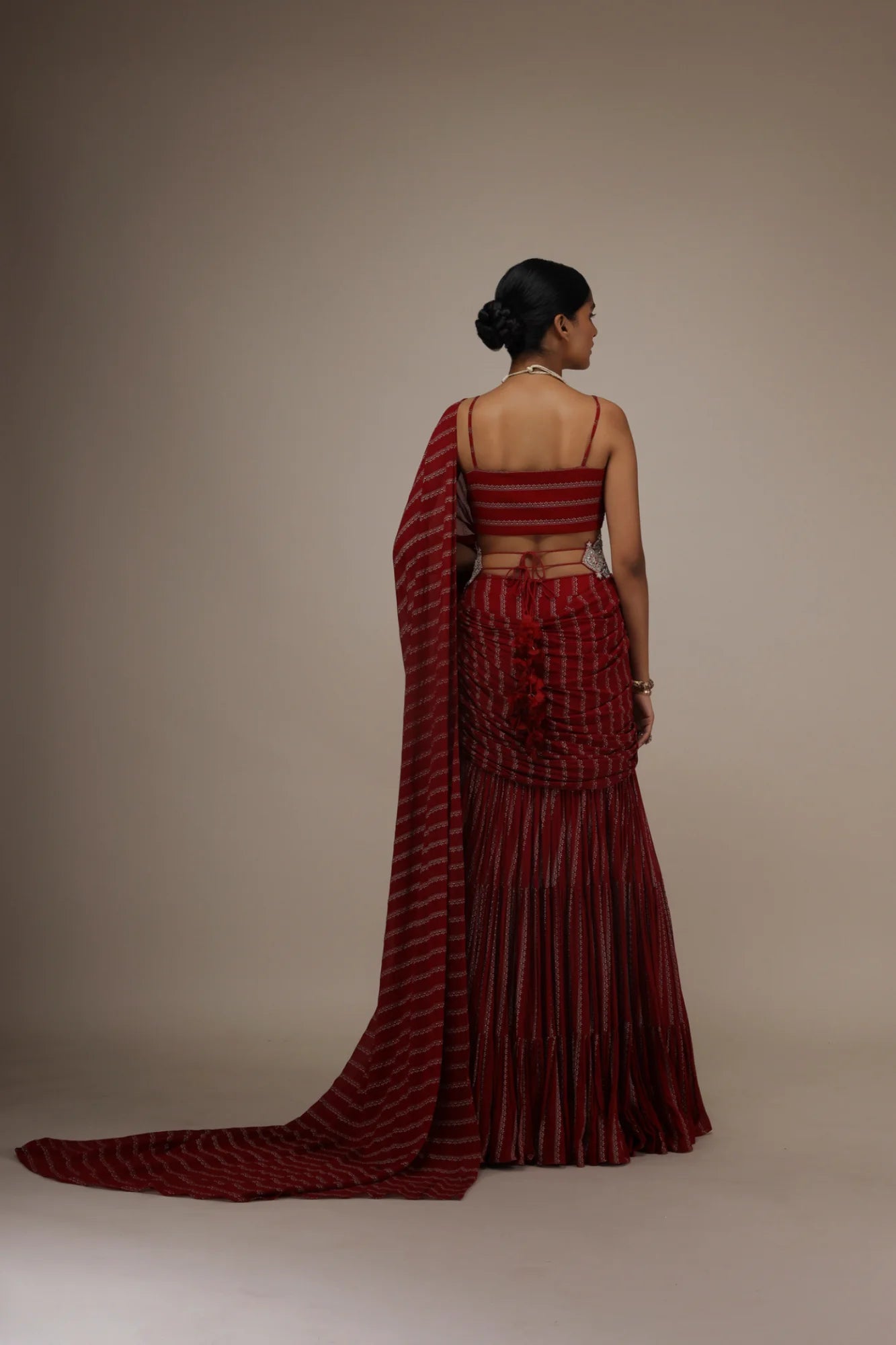 Red Nurekha Pre-Stitched Saree - MARKET