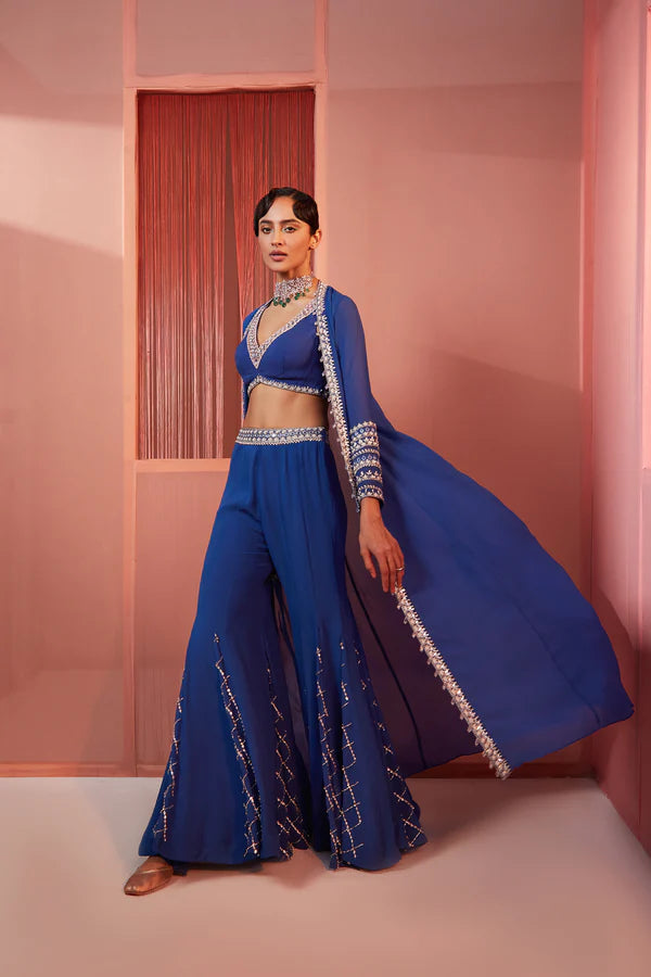 Ink Blue Sharara & Cape Set - MARKET