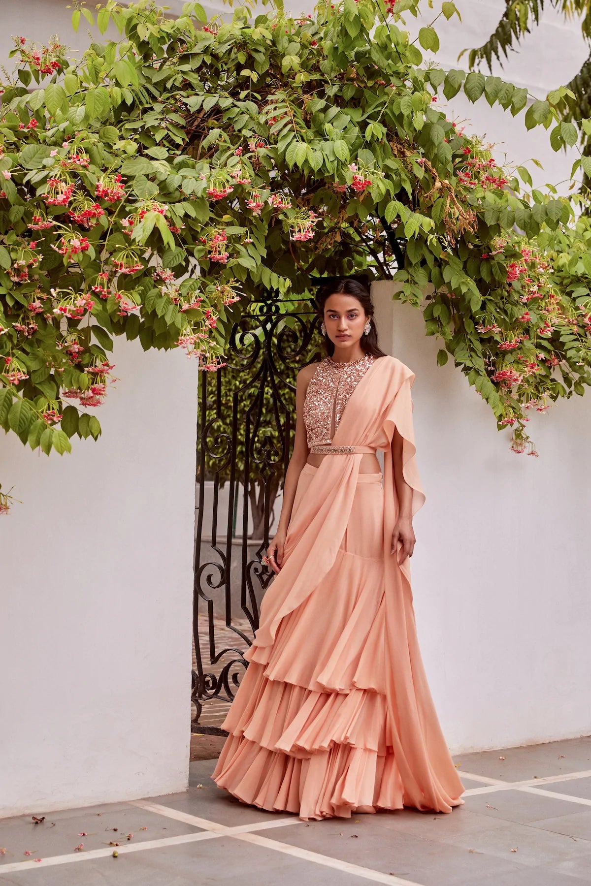 Rose Gold Tonal Embroidered Blouse & Saree - MARKET