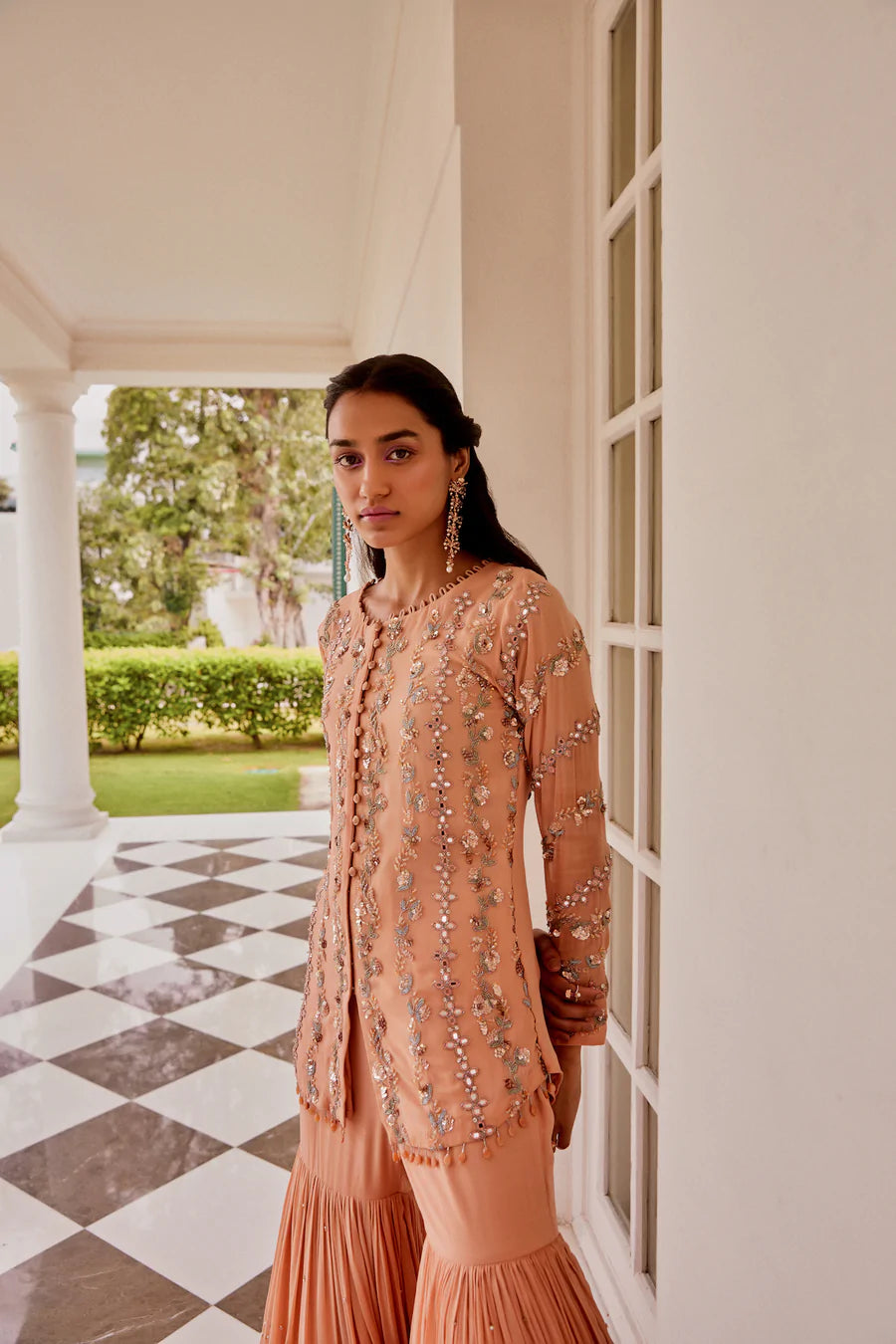 Rose Gold Kurta & Tiered Sharara - MARKET