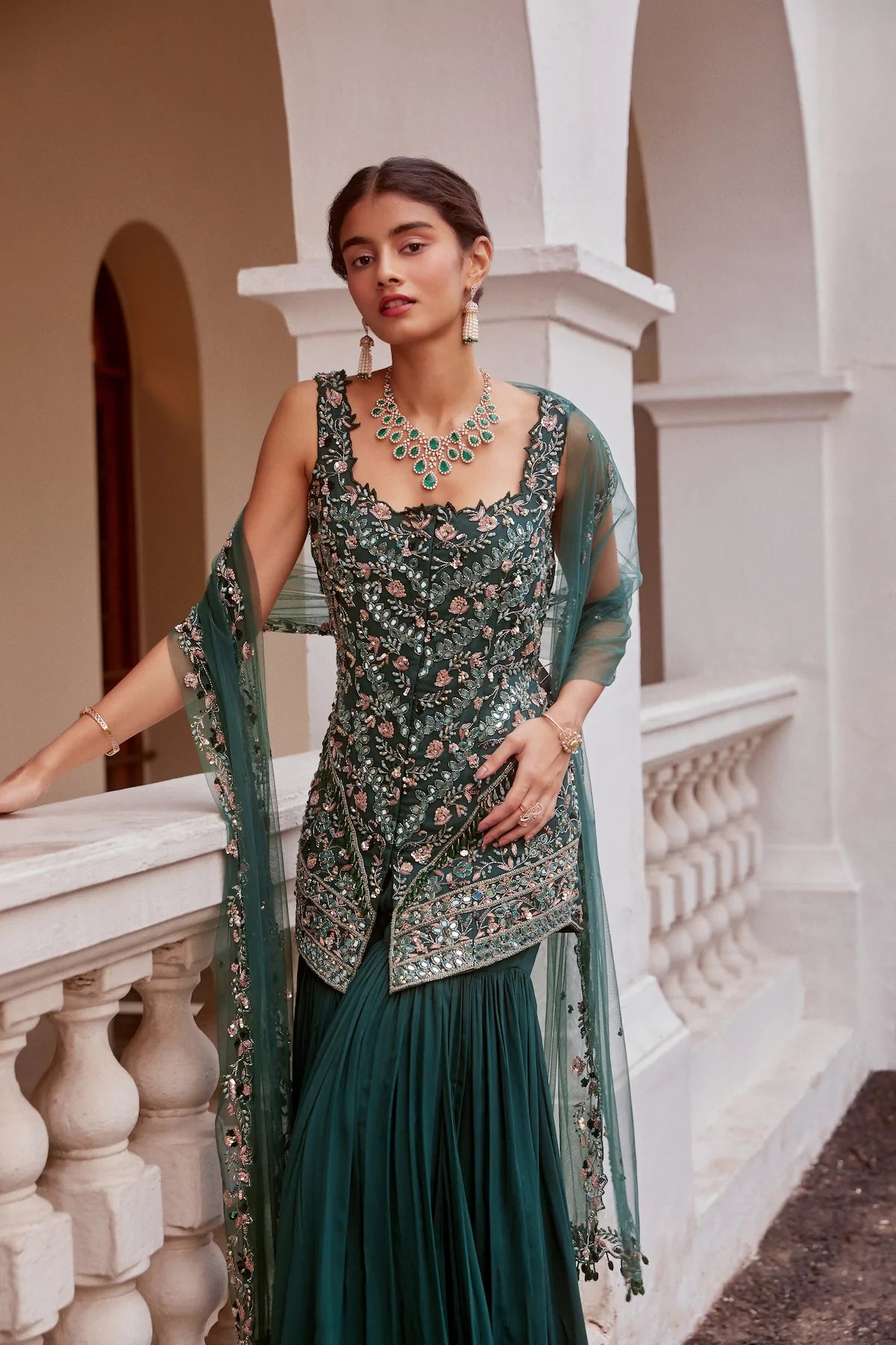 Teal Green Kurta with Sharara - MARKET