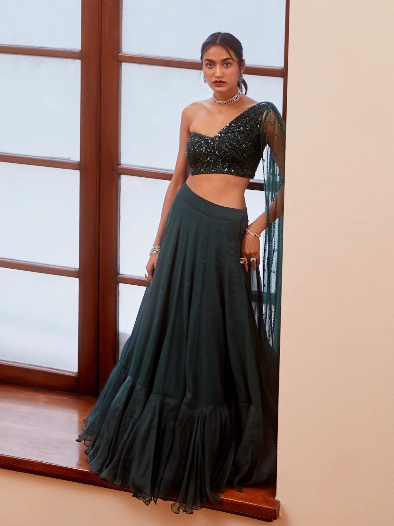 Teal Green Tonal Embroidered Lehenga - MARKET