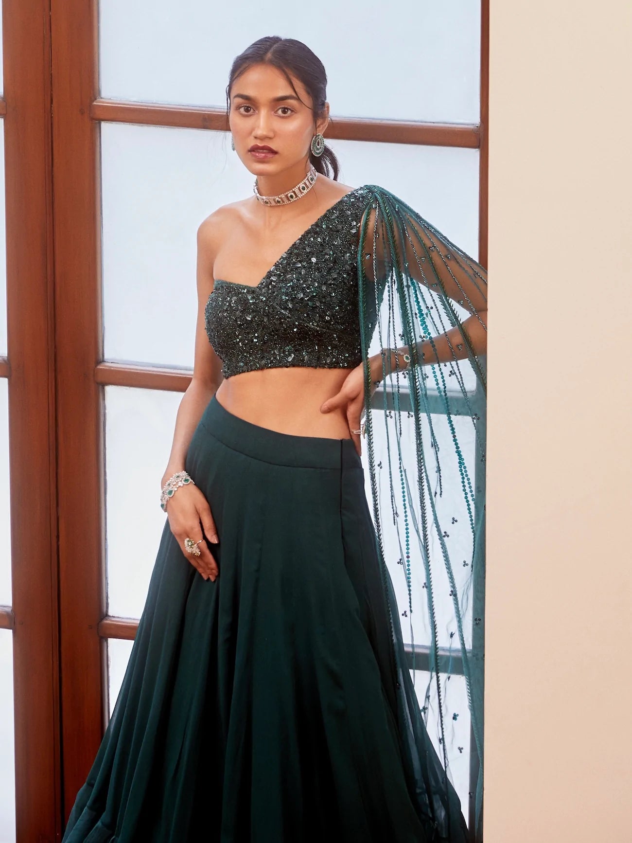 Teal Green Tonal Embroidered Lehenga - MARKET