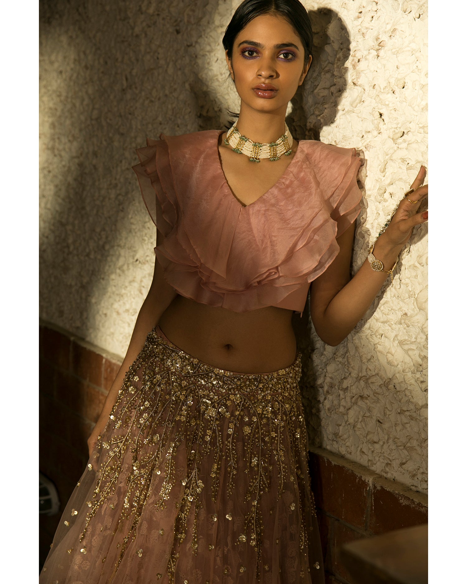 Embroidered Lengha With Ruffle Top - MARKET