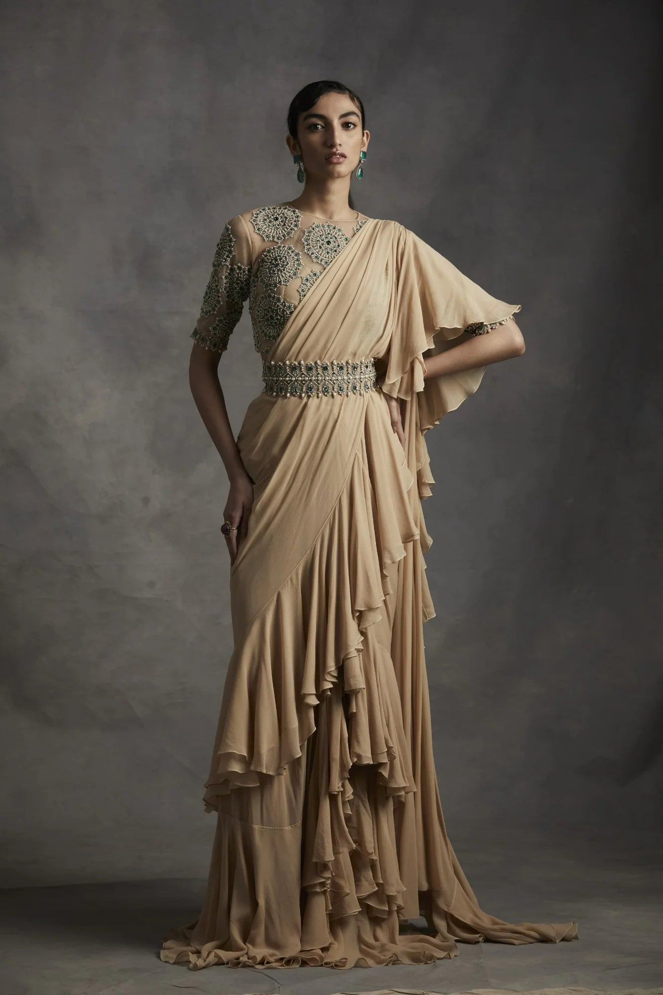 Pre-Stitched Saree with Pearl & Stone Work Blouse - MARKET