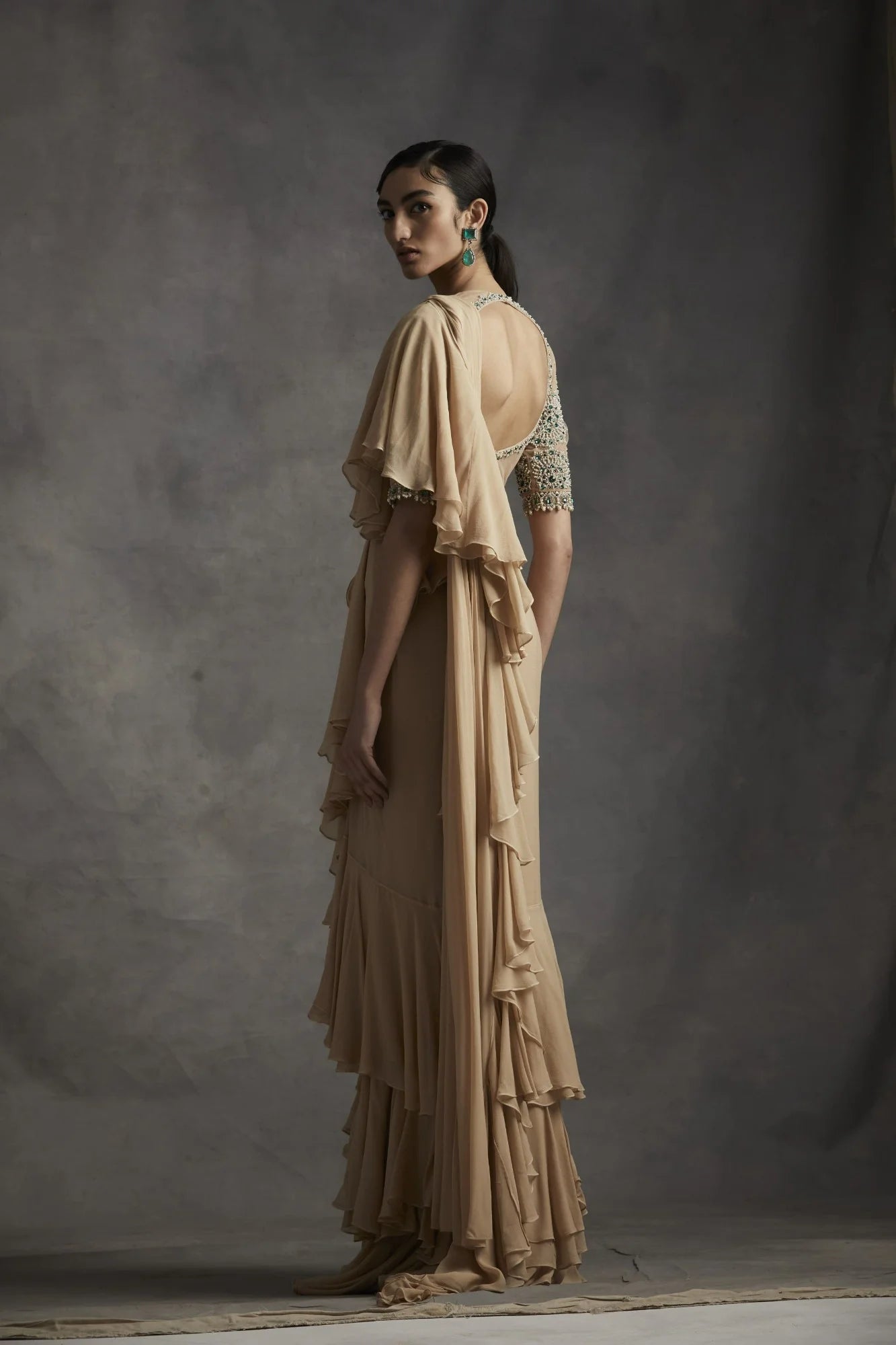 Pre-Stitched Saree with Pearl & Stone Work Blouse - MARKET