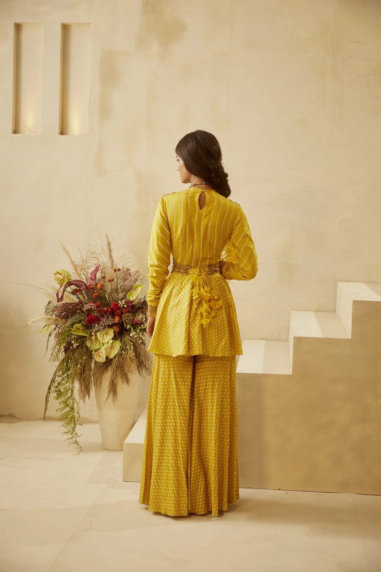 Yellow Nukta-Bindu Kurta Sharara Set - MARKET