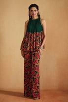 Green Floral Printed Top And Pants Set
