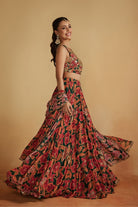 Green Floral Printed Lehenga Set
