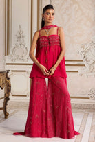 Magenta Flowy Peplum With Sharara Set - MARKET