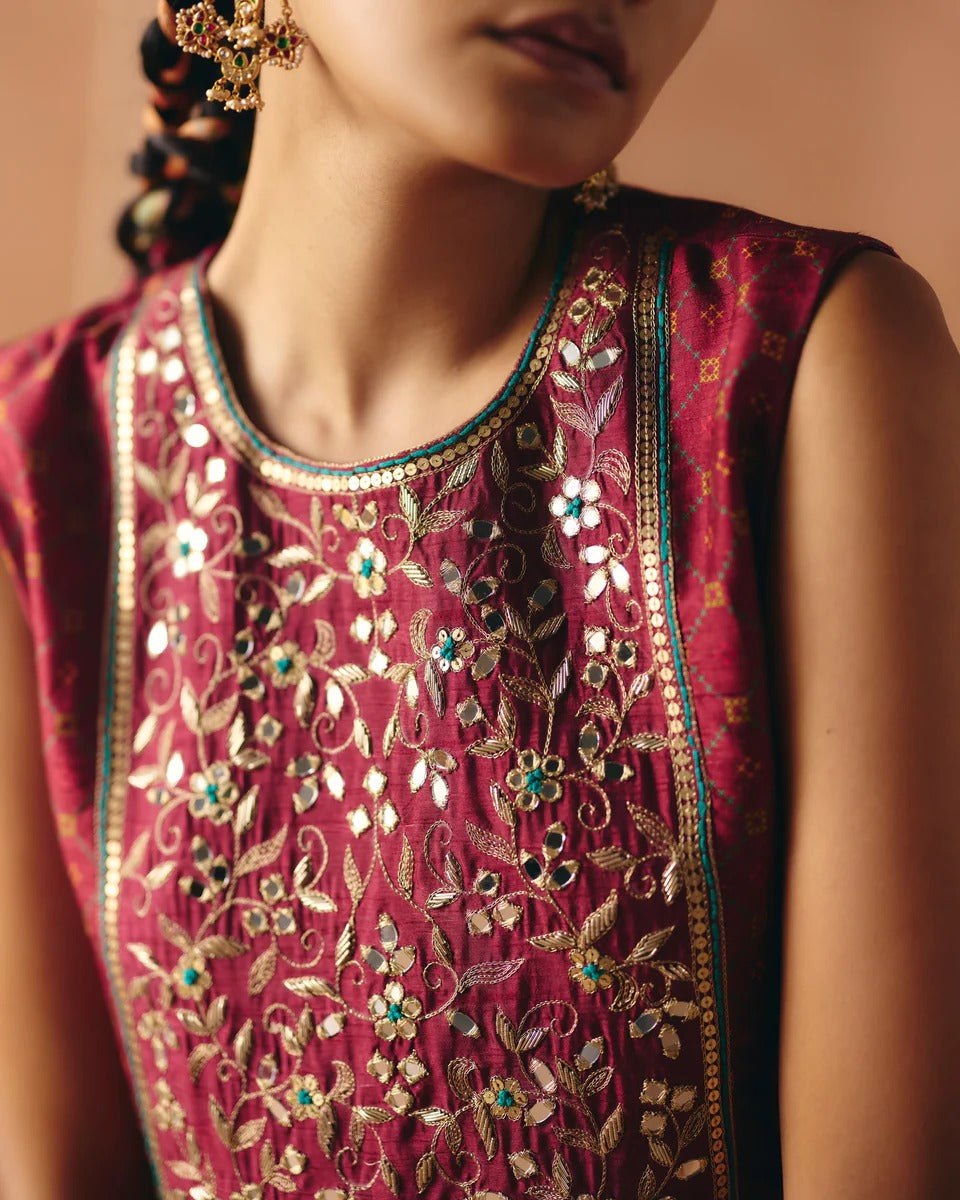 Berry Plum Cropped Lehenga - MARKET