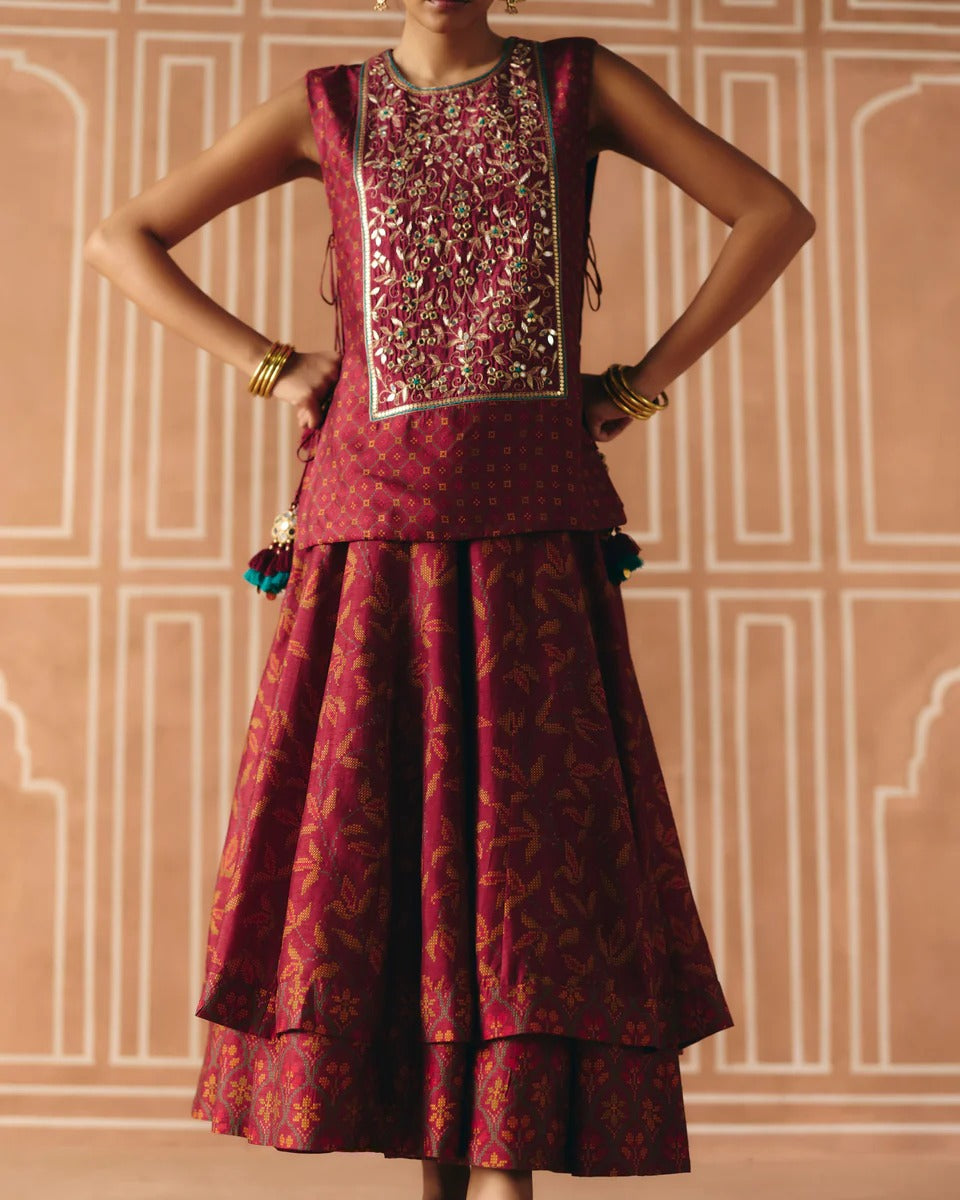 Berry Plum Cropped Lehenga - MARKET